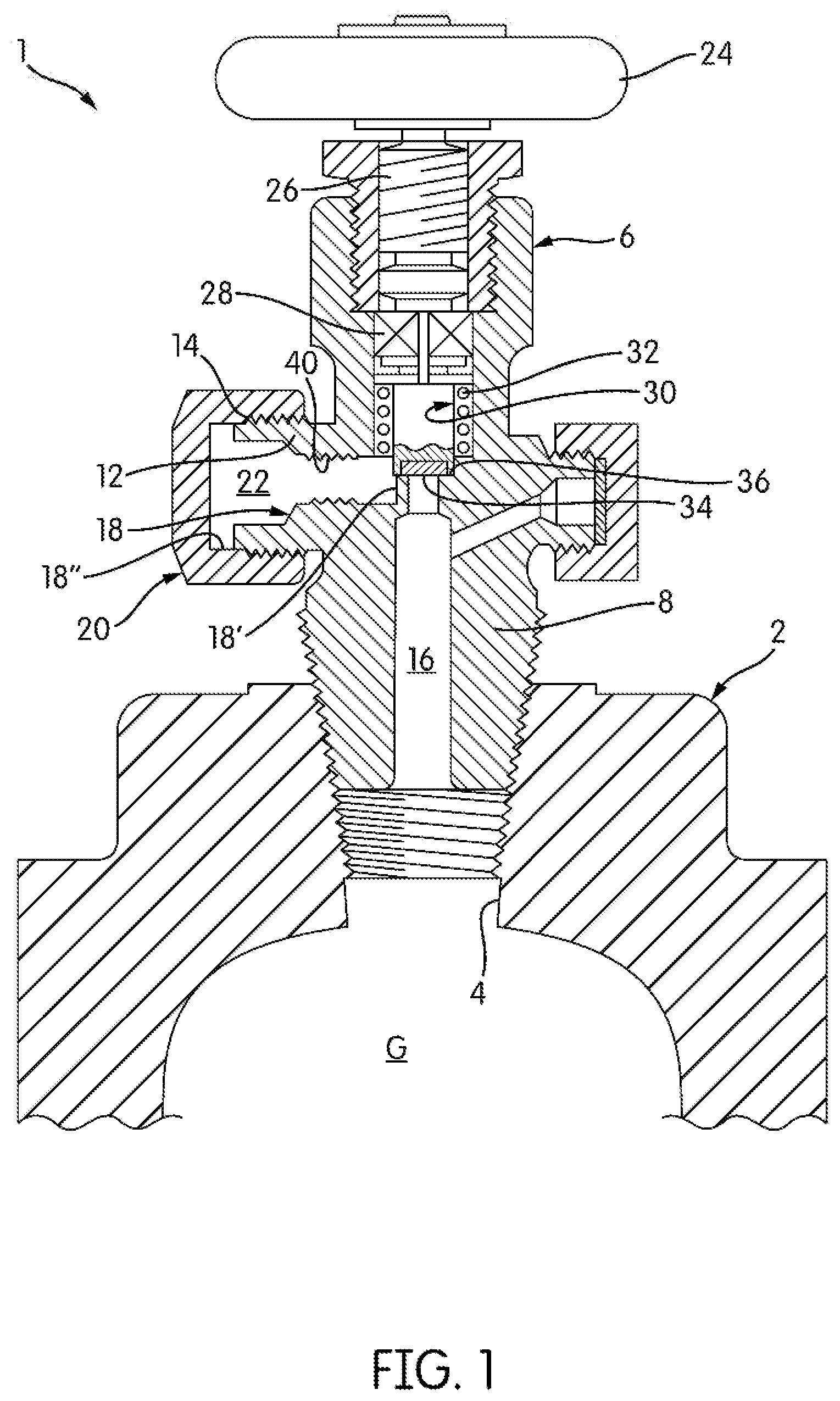 Patent US12326223 — Getter cartridge for toxic gases inside valves — Figure 1