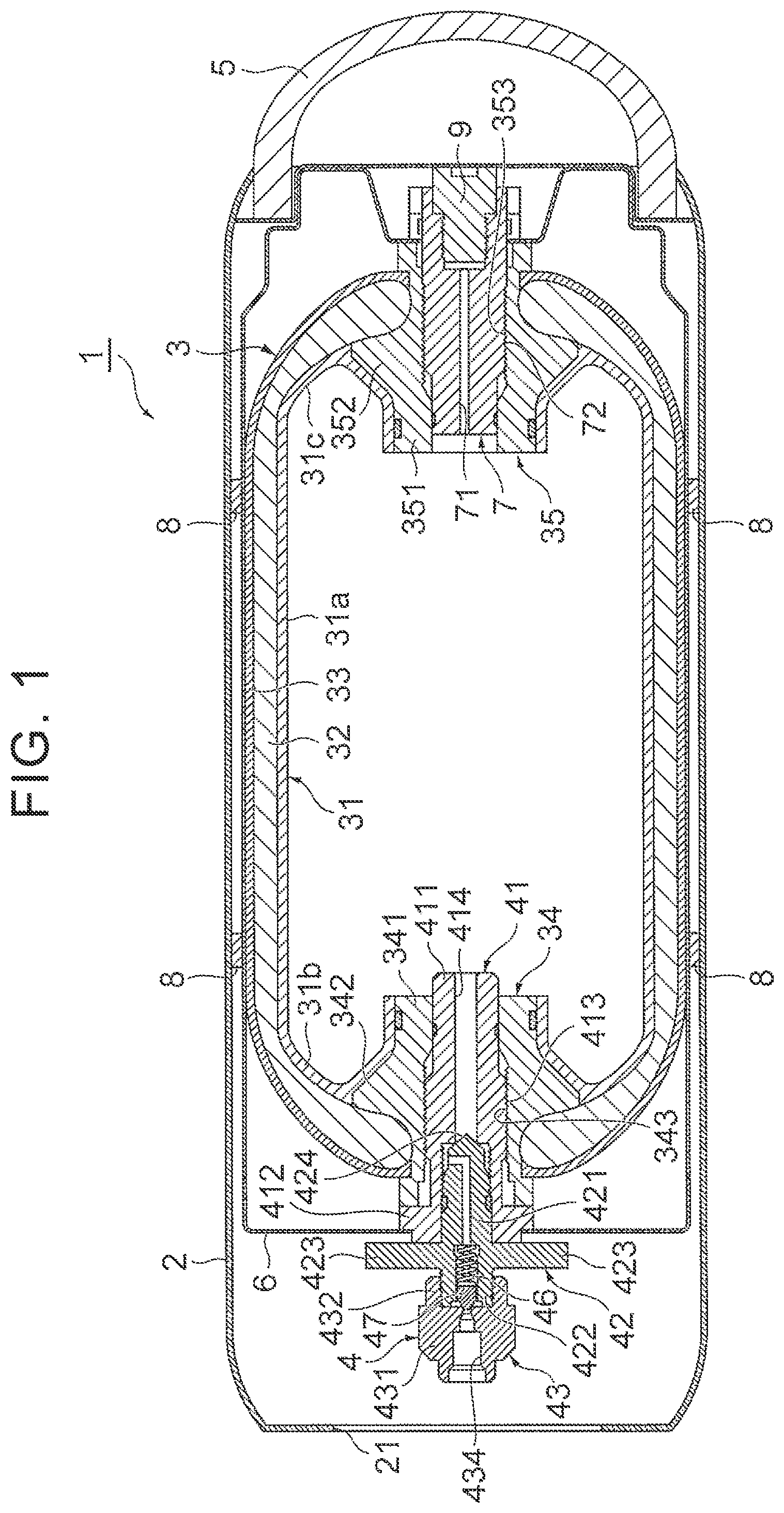 Patent US12326224 Figure 1 – High-pressure tank