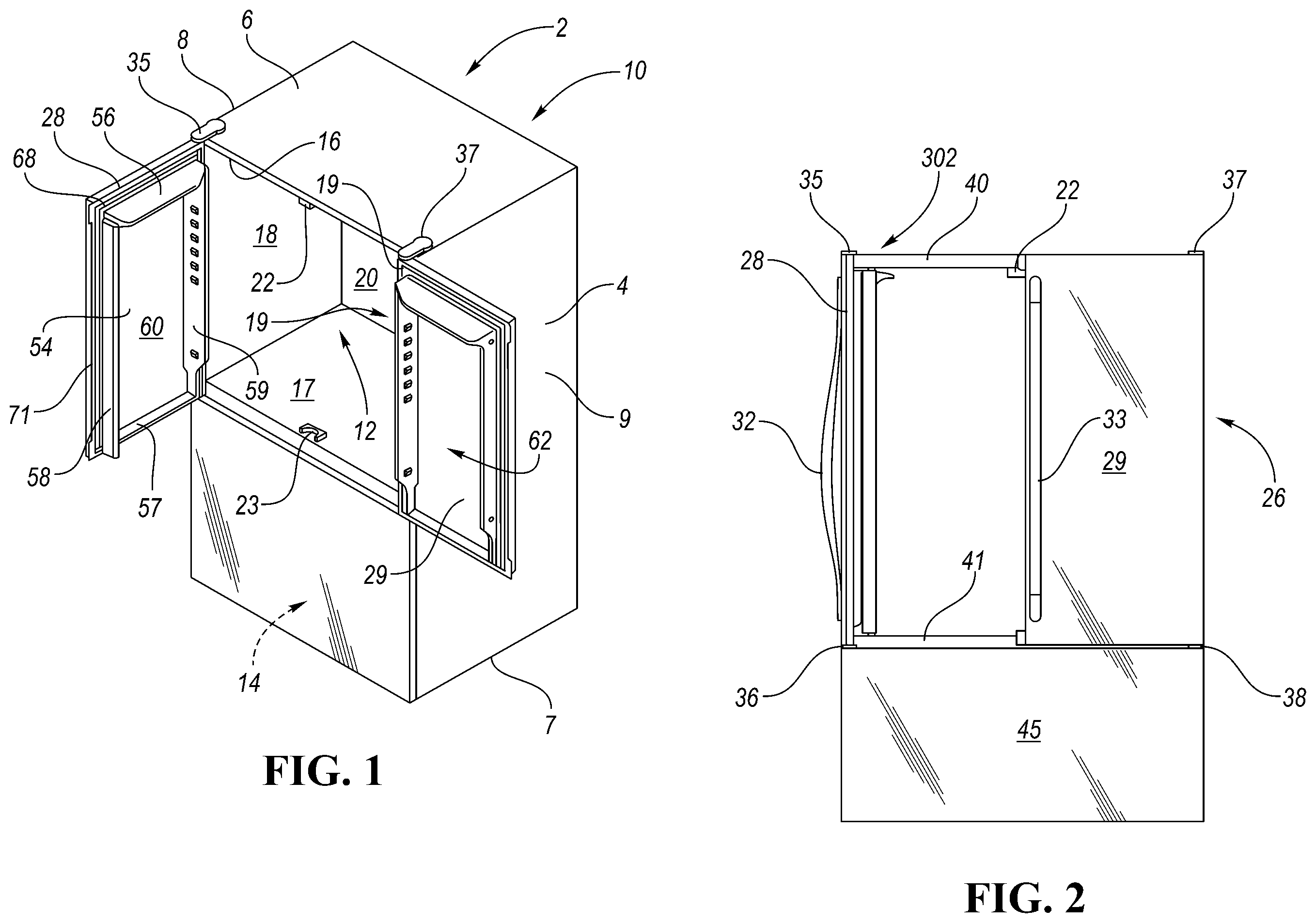 Patent US12326295 Figure 1 – Refrigerator appliance with rotating mullion bar