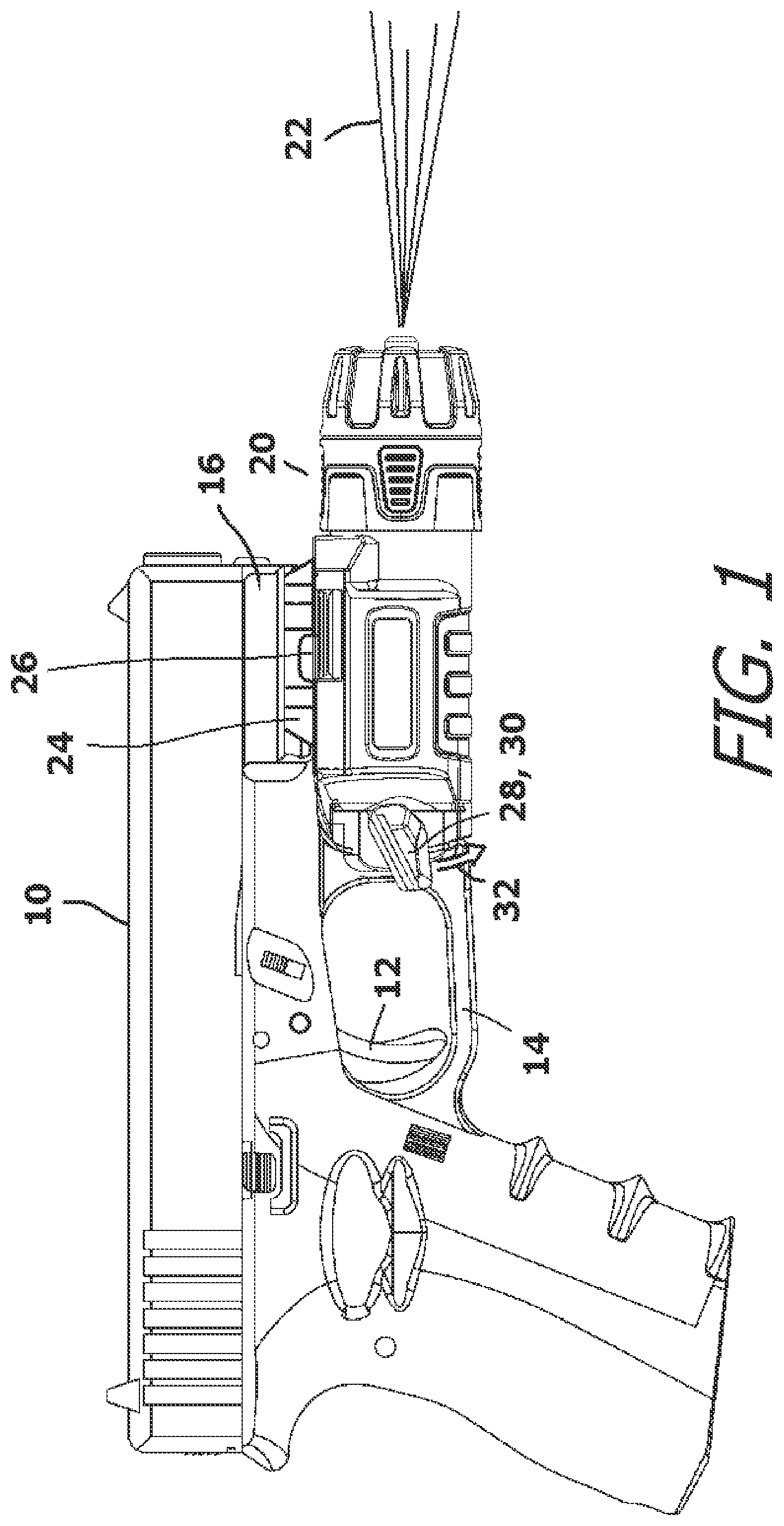 Patent US12326319 Figure 1 – Chemical irritant spray assembly that attaches to a handgun