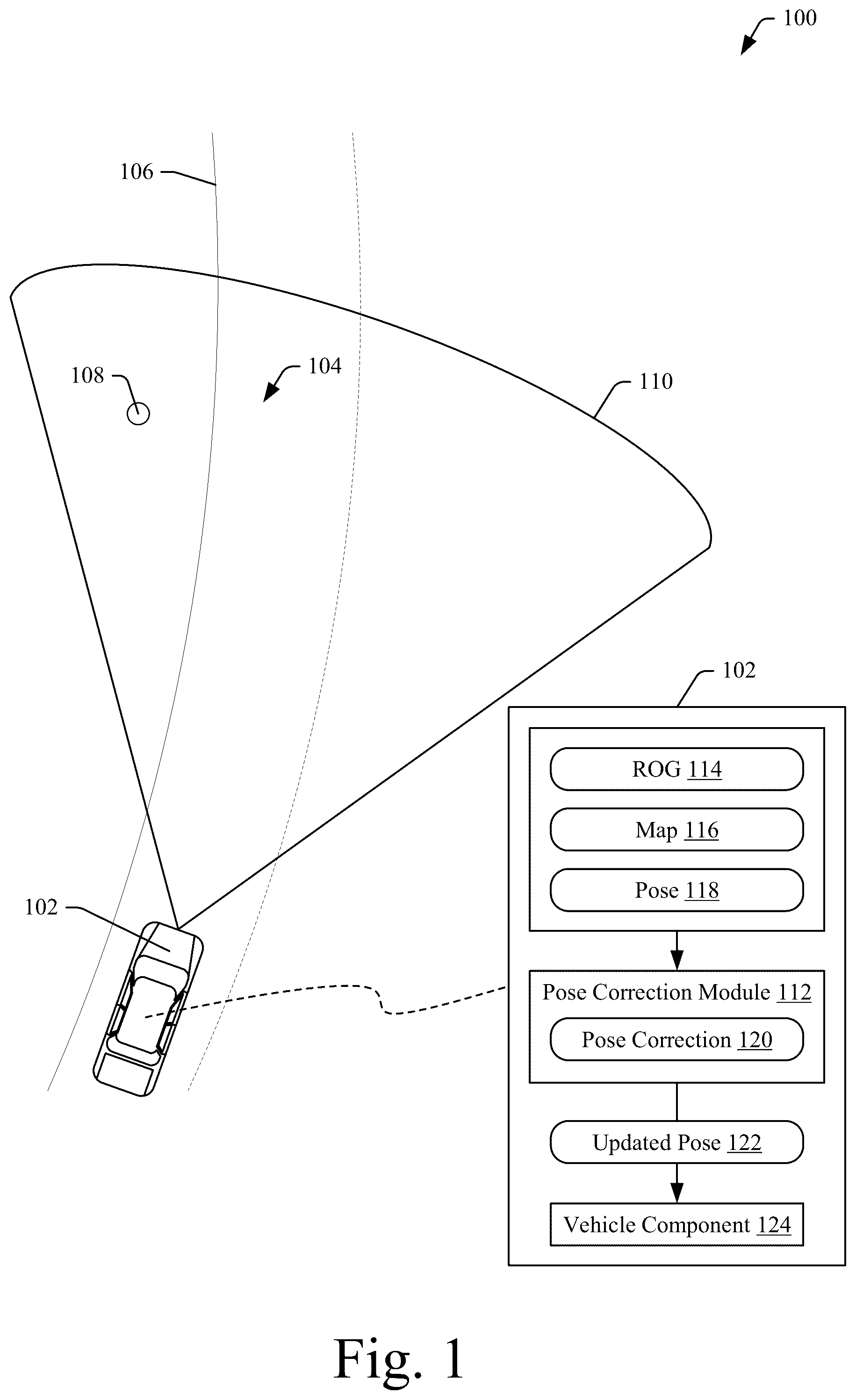 Patent US12326345 — Pose correction based on landmarks and barriers — Figure 1