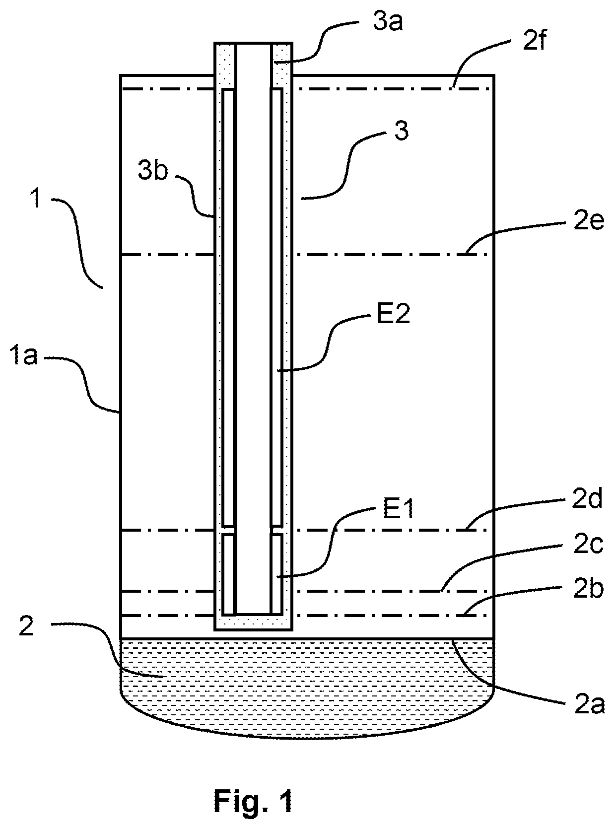 Patent US12326354 — Capacitive filling level probe without dead zone — Figure 1