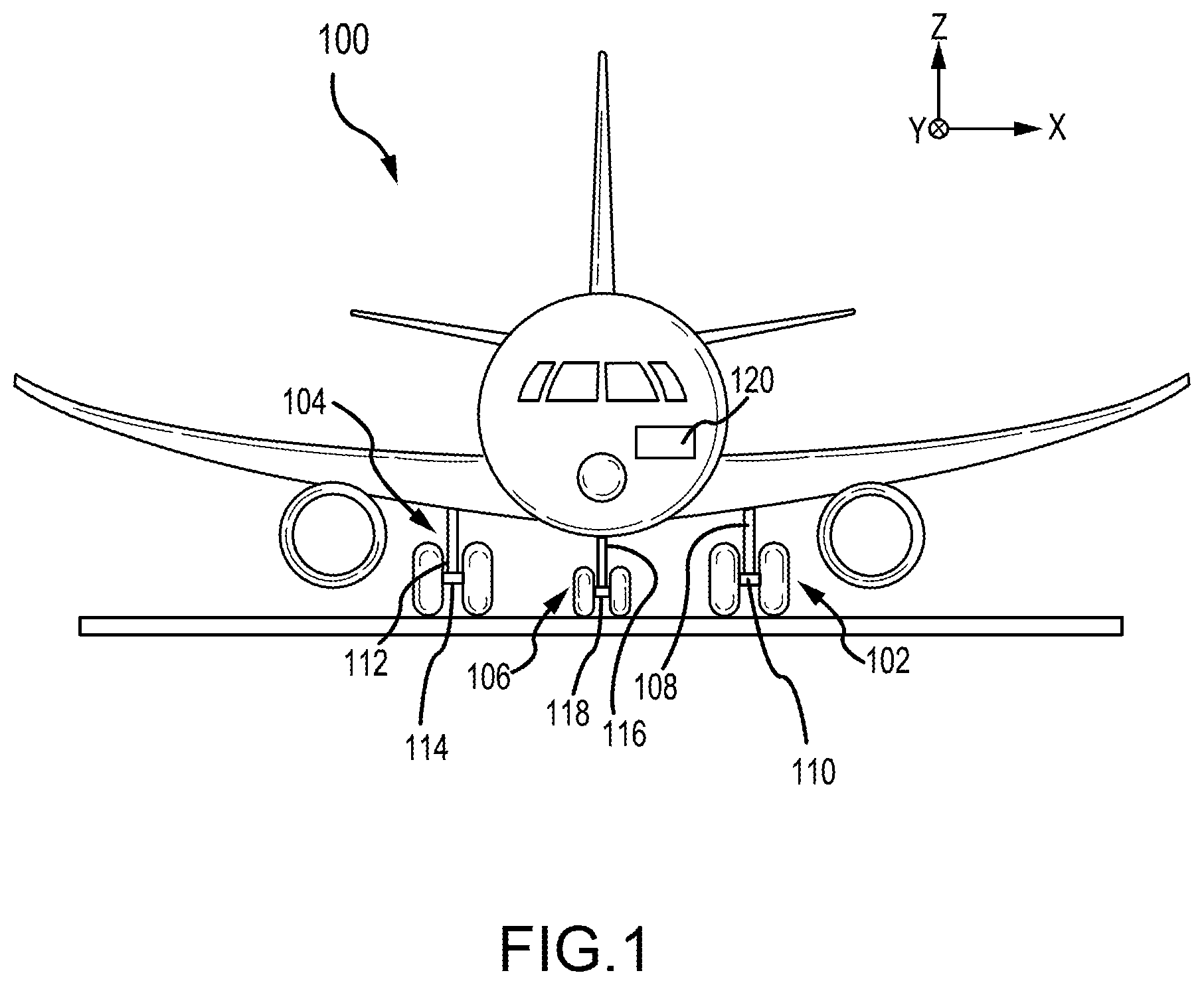 Patent US12326419 — Magnetic particle testing for an axle of an aircraft landing gear — Figure 1
