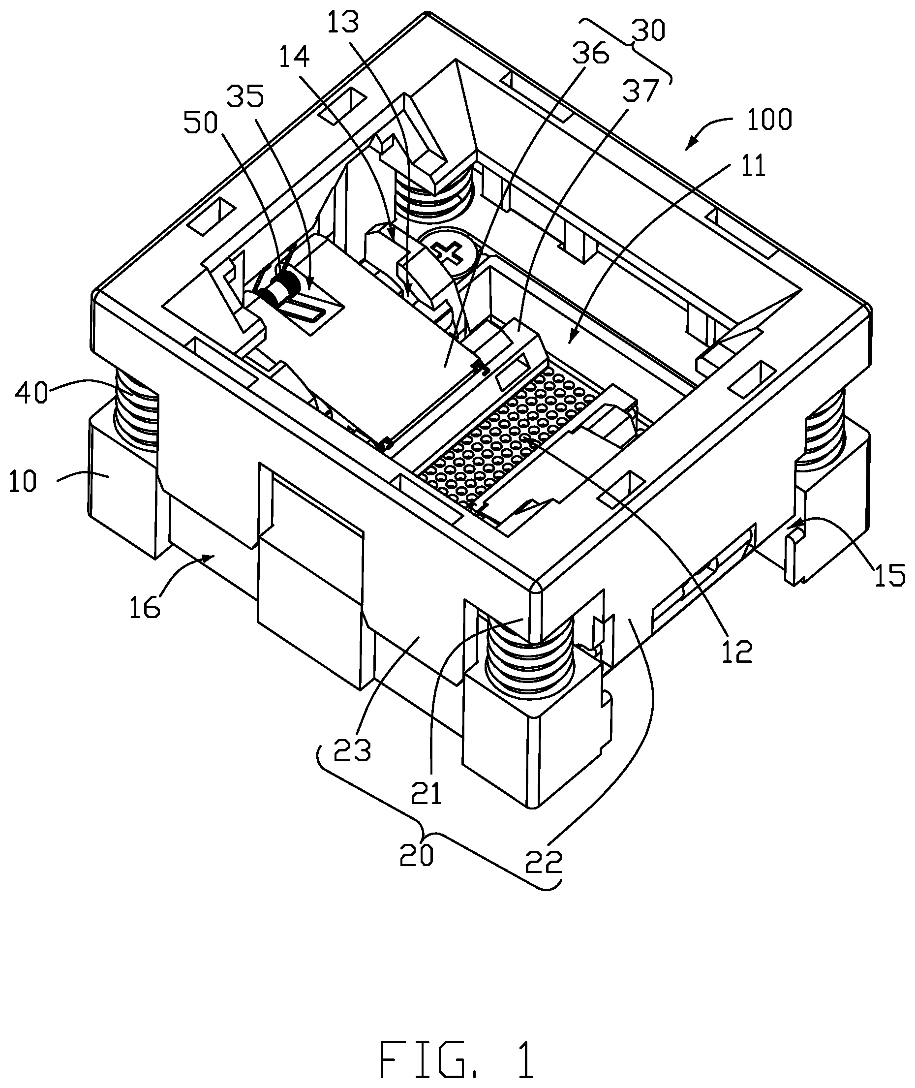 Patent US12326461 — Test socket connector having latch with a bottom guiding portion — Figure 1