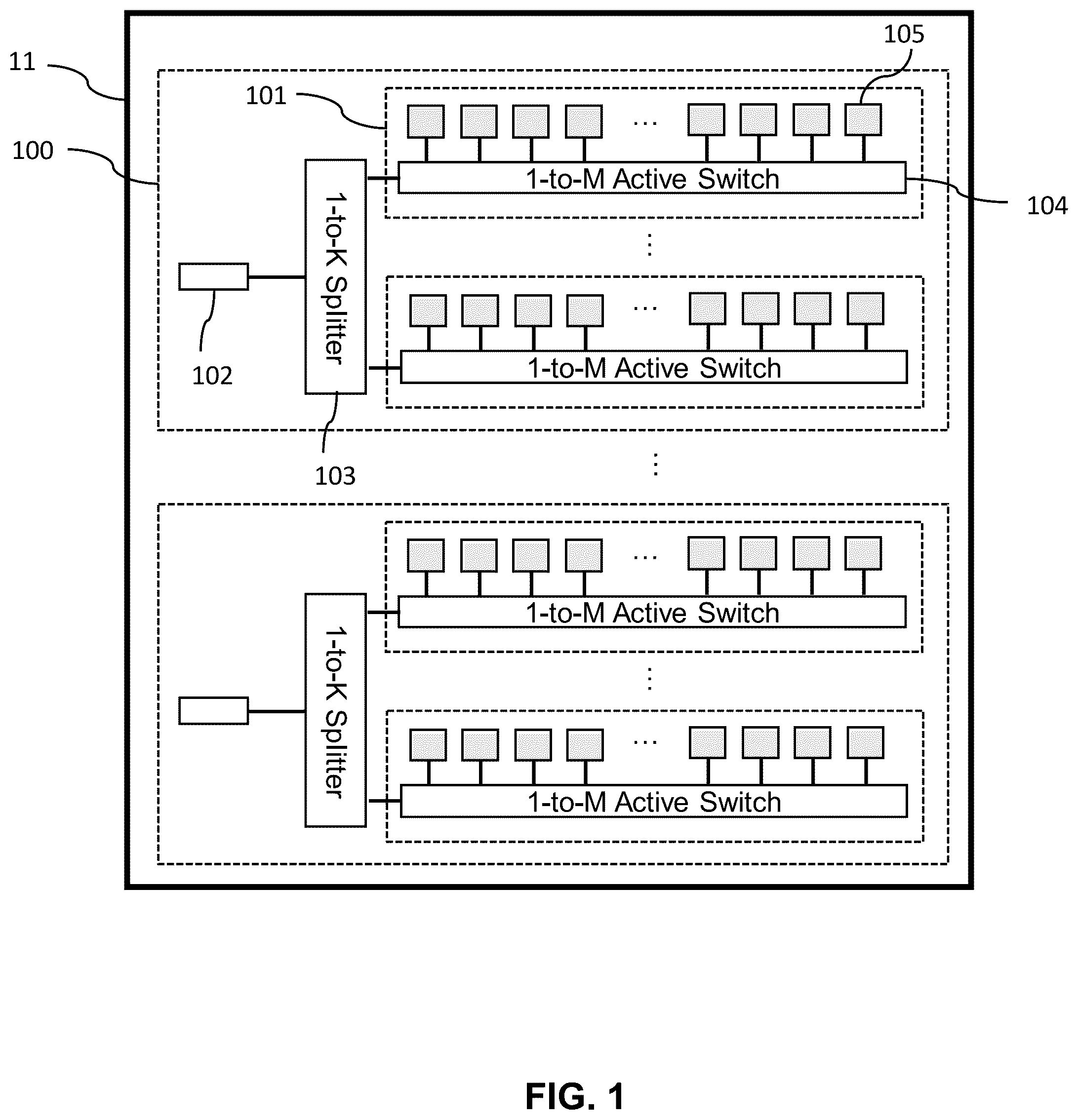 Patent US12326522 — Switchable coherent pixel array for frequency modulated continuous wave light detection and ranging — Figure 1