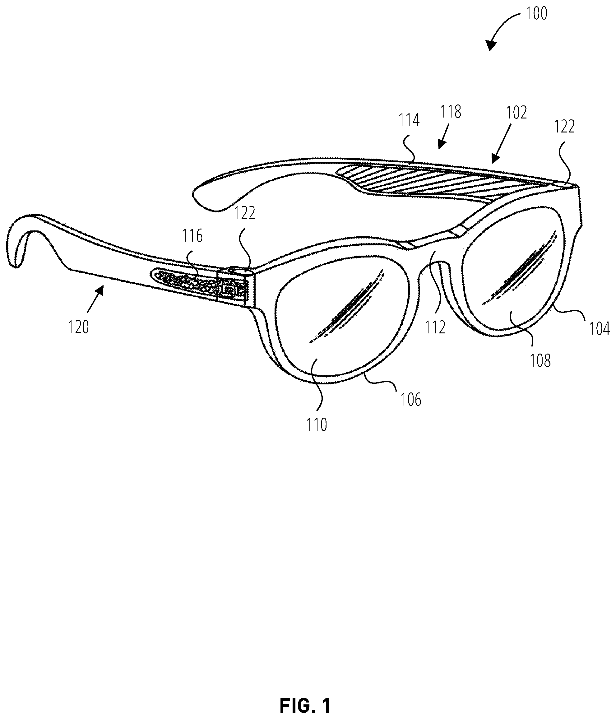 Patent US12326563 — Cantilevered waveguide for extended reality glasses — Figure 1