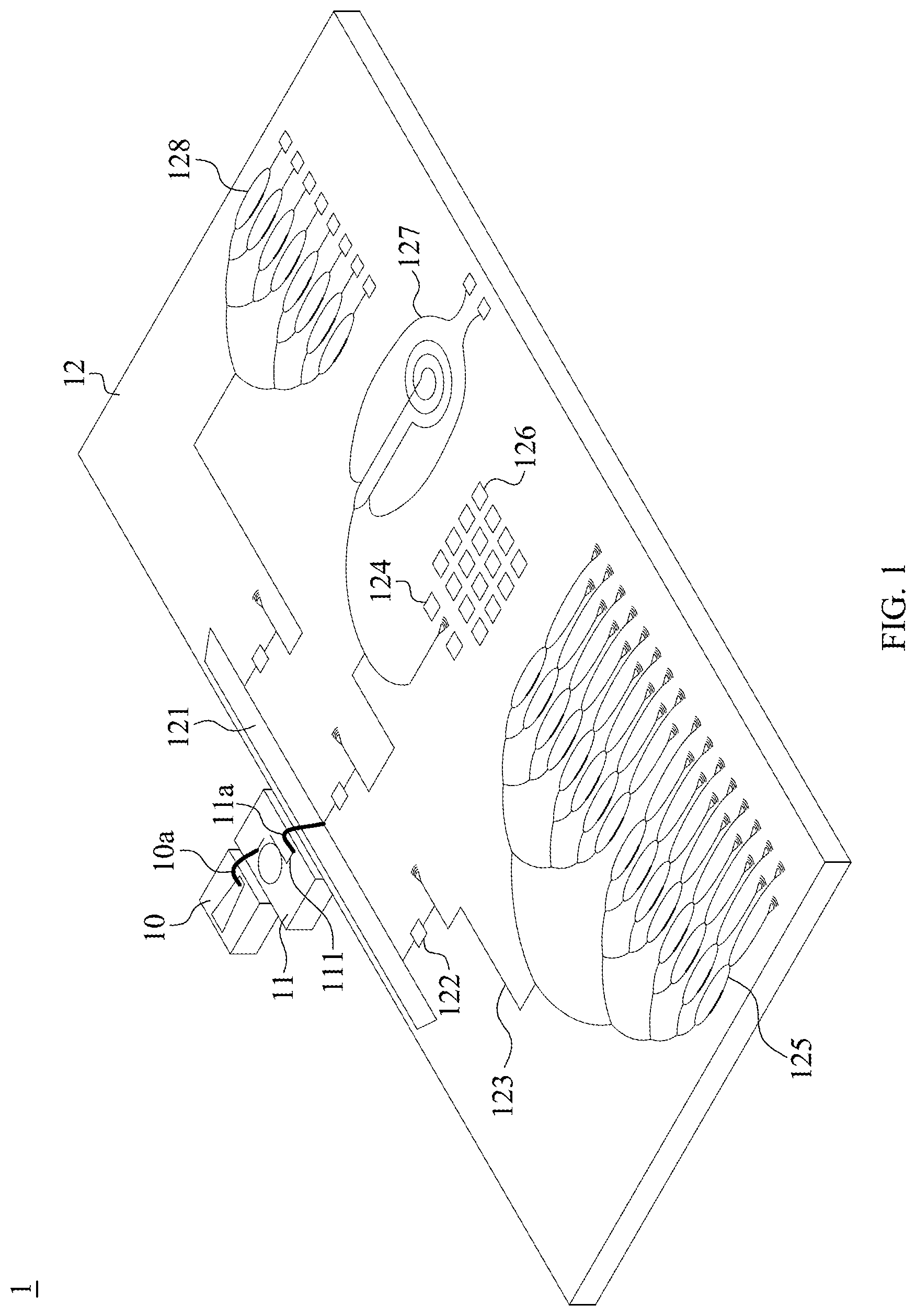 Patent US12326600 — Electronic module and optical device — Figure 1