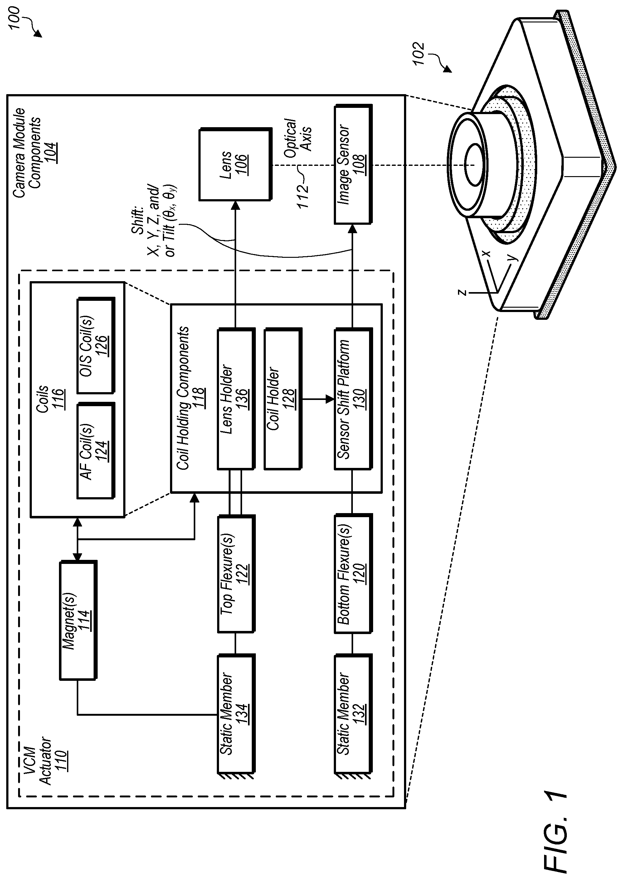 Patent US12326613 — Camera actuator for lens and sensor shifting — Figure 1