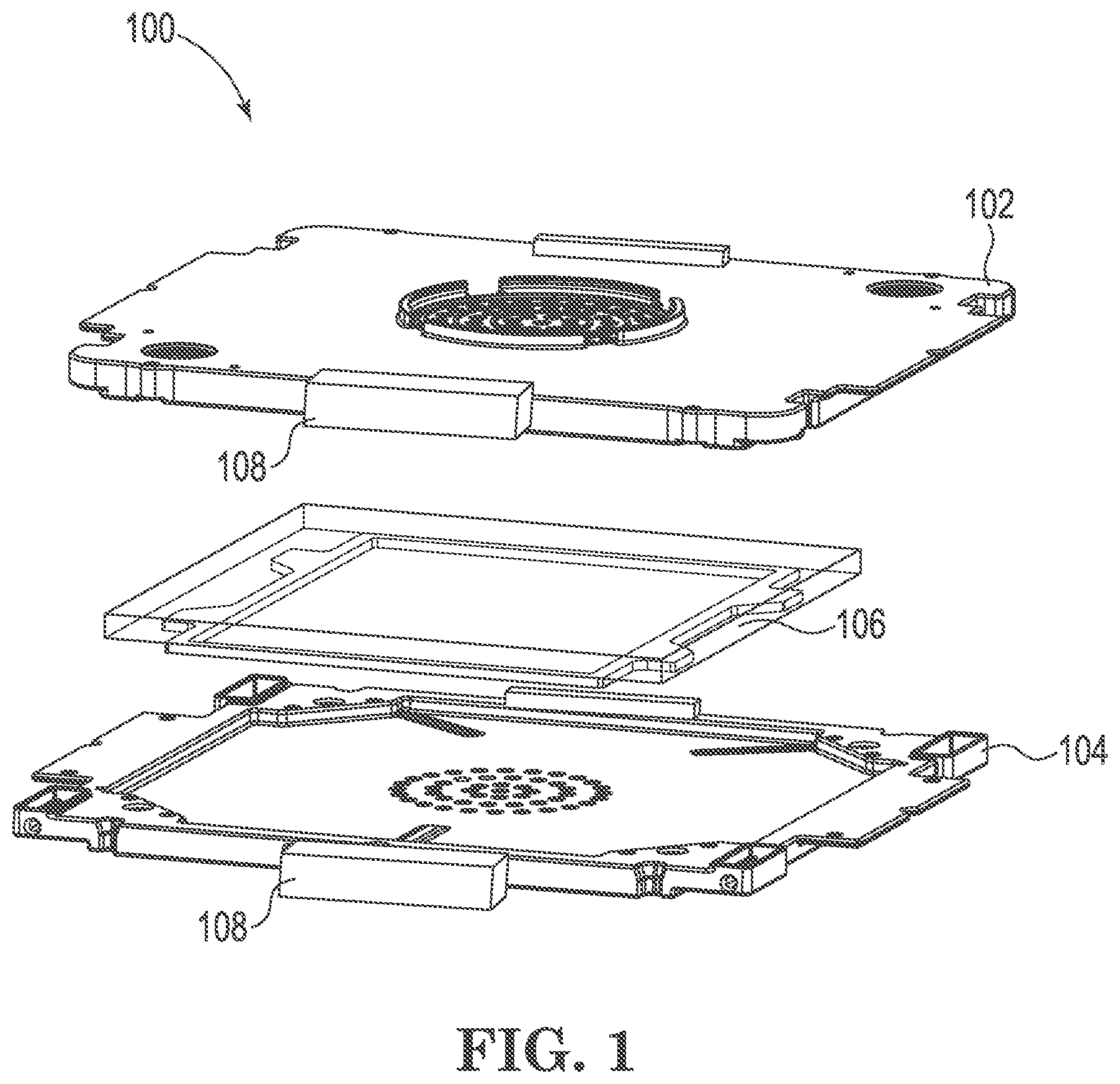 Patent US12326659 — Reticle container having magnetic latching — Figure 1