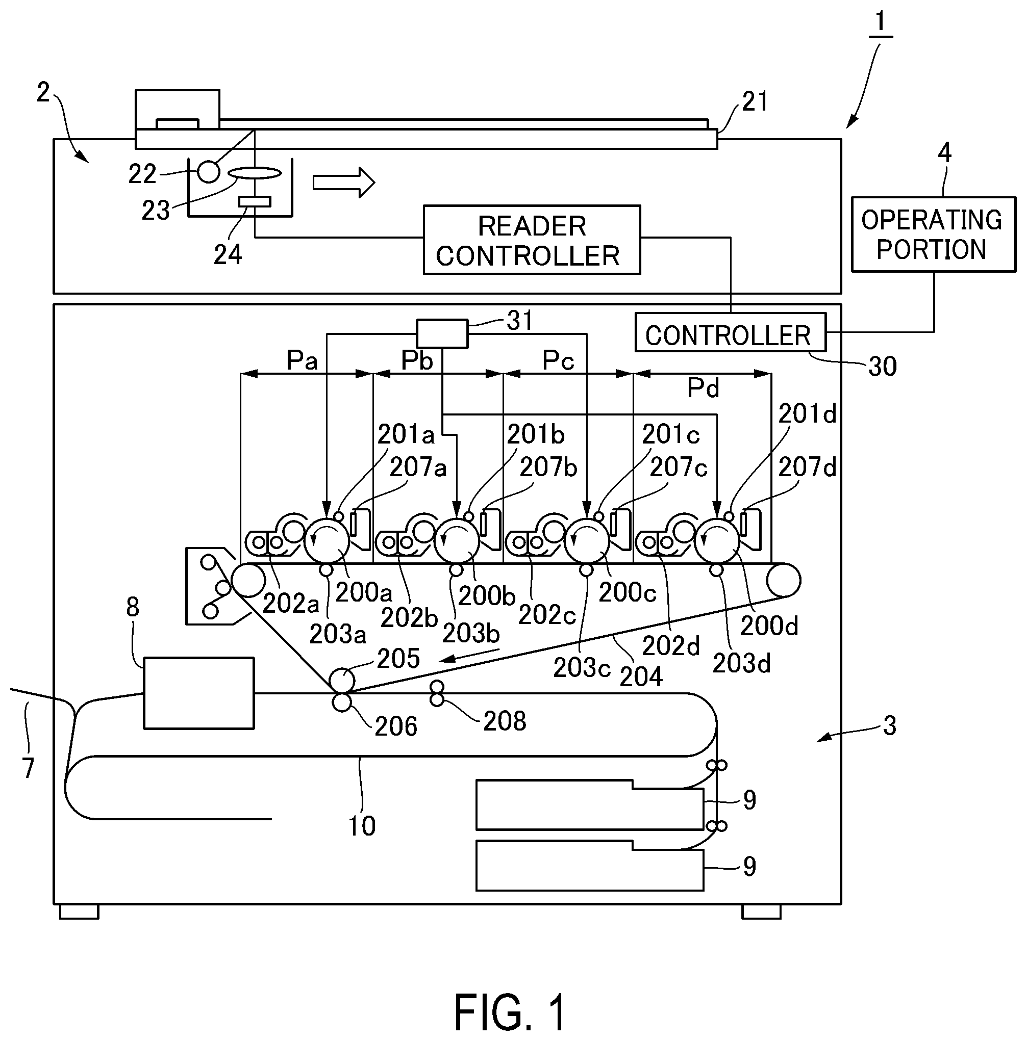 Patent US12326678 — Image forming apparatus with blown-air separation of recording material from fixing member — Figure 1