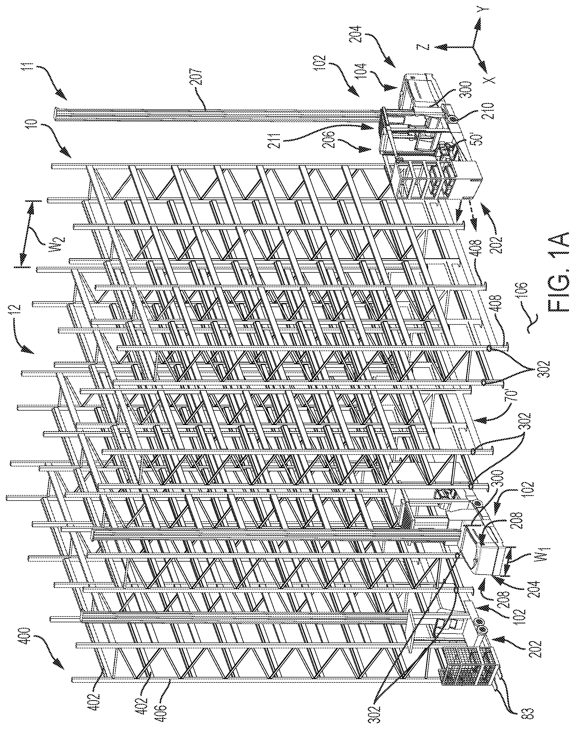 Patent US12326733 Figure 1 – Systems and methods for out of aisle localization and vehicle position calibration using rack leg identification