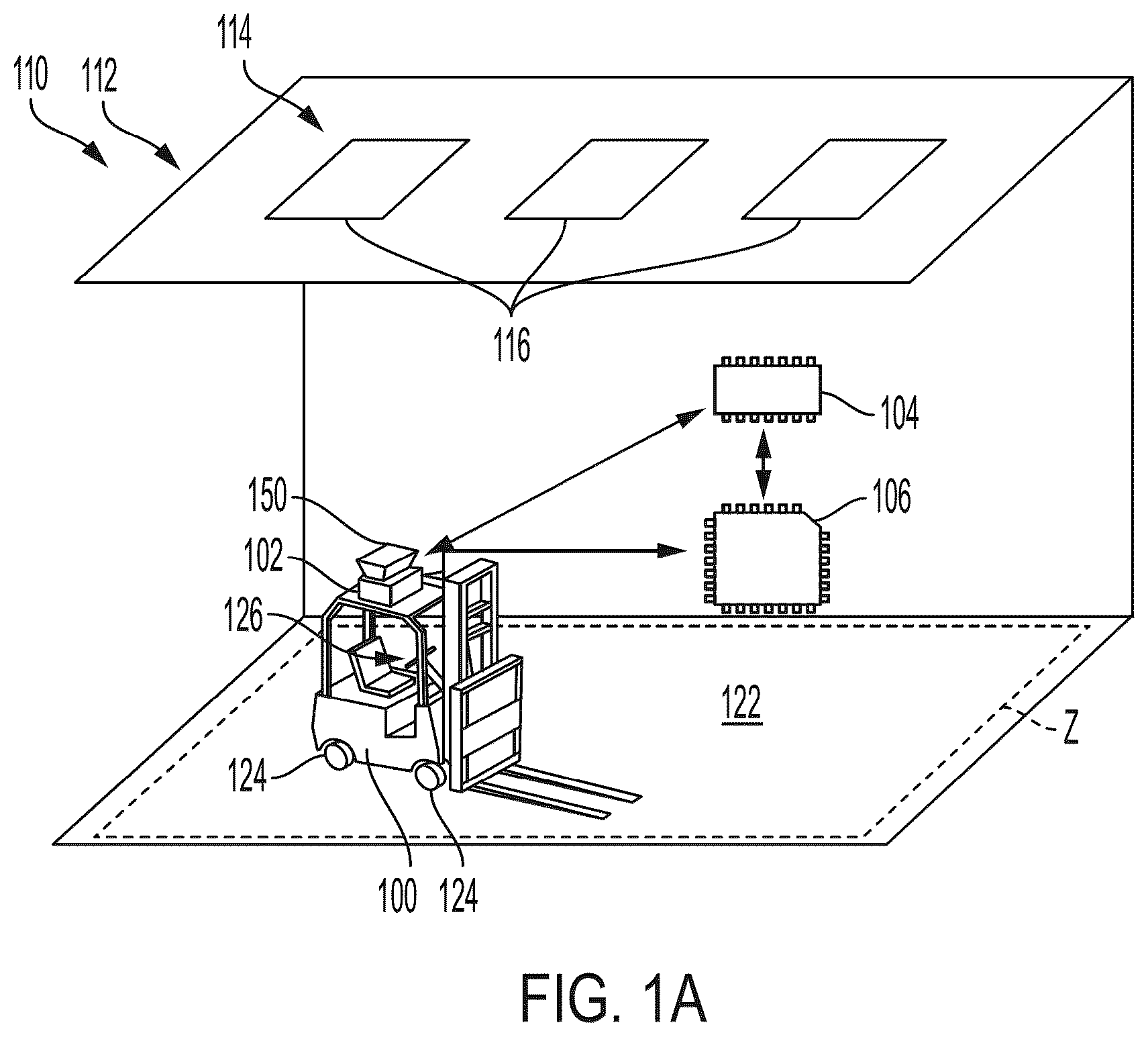 Patent US12326737 — Systems and methods for relative pose determination and field enforcement of materials handling vehicles using ultra-wideband radio technology — Figure 1