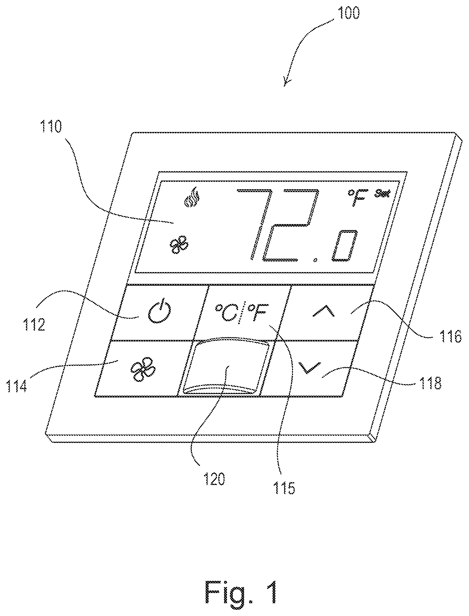 Patent US12326771 — Temperature control device with automatically adjustable backlighting — Figure 1