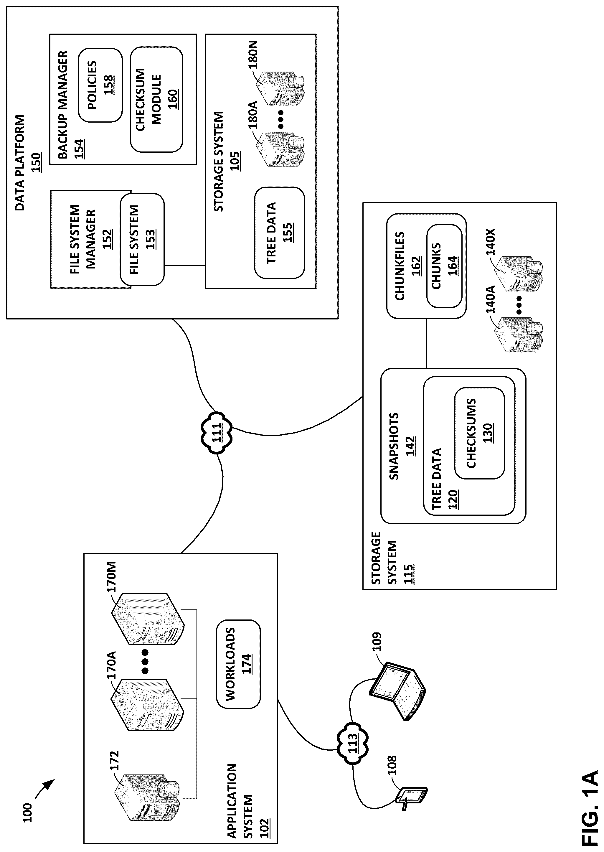 Patent US12326834 — Incrementally determining checksums for a snapshot — Figure 1