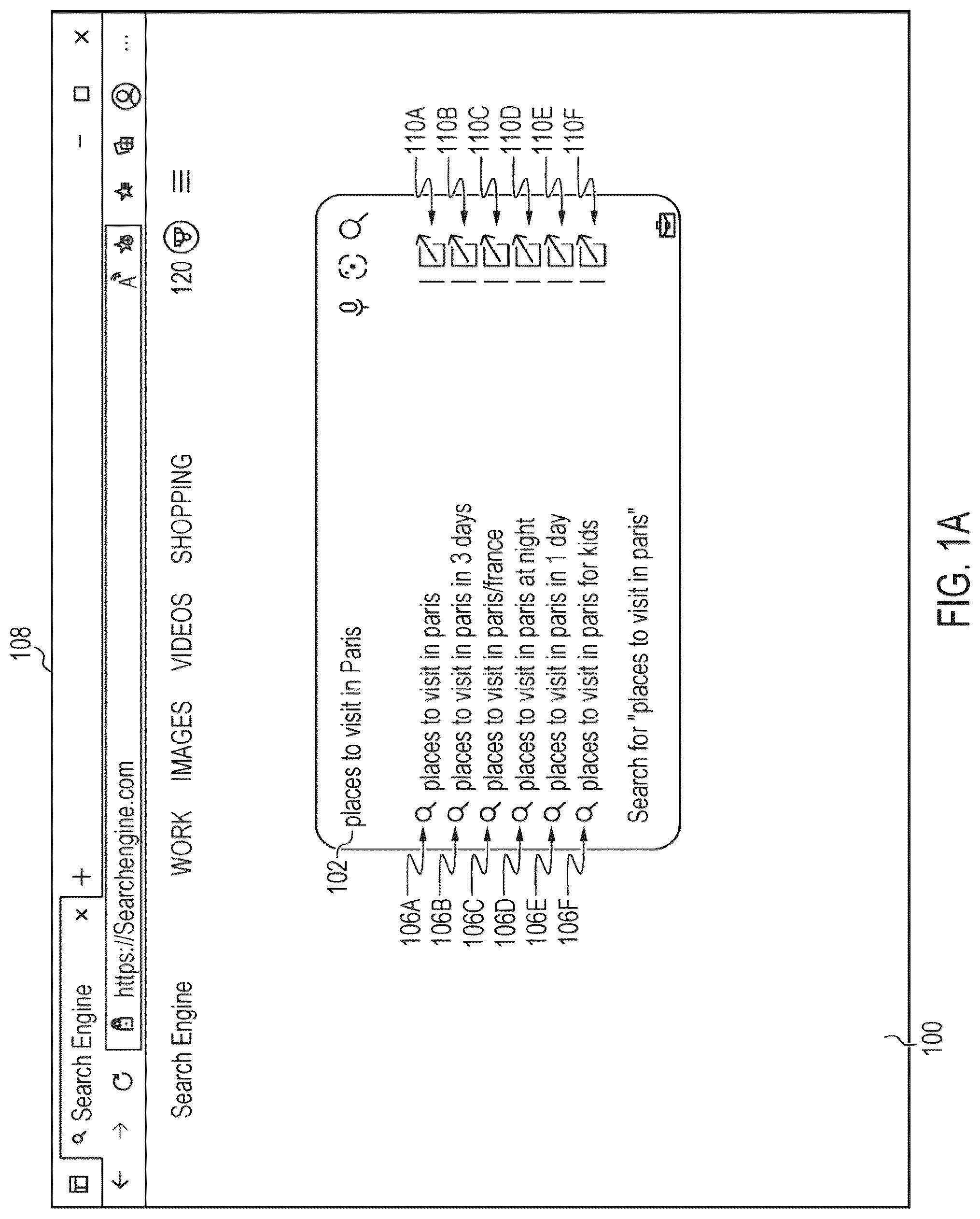 Patent US12326903 — Surfacing automatically-suggested search query results in separate browser tabs for improved multi-intent searching — Figure 1