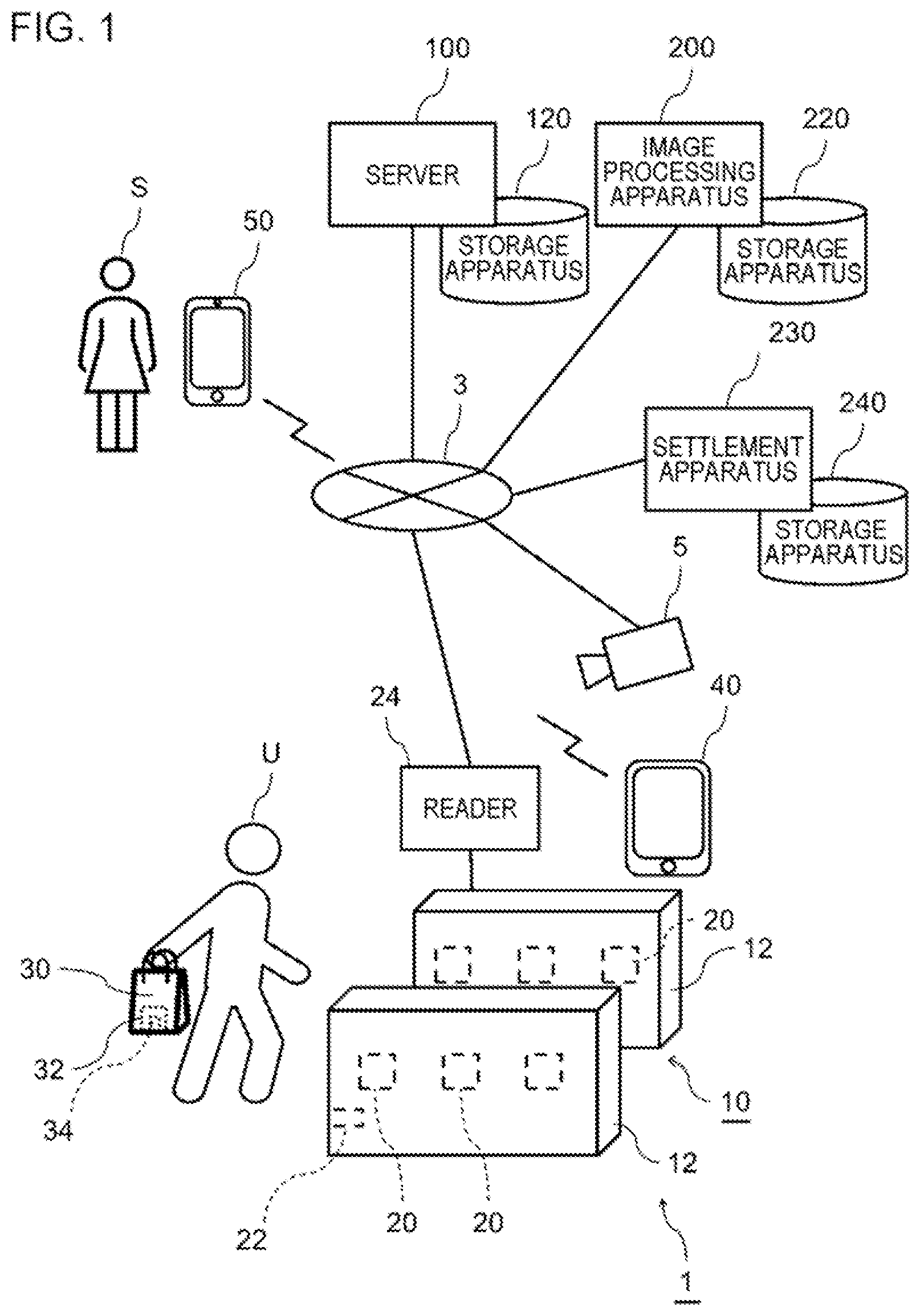 Patent US12327158 — Processing apparatus for outputting information for a passenger of a walk-through gate — Figure 1