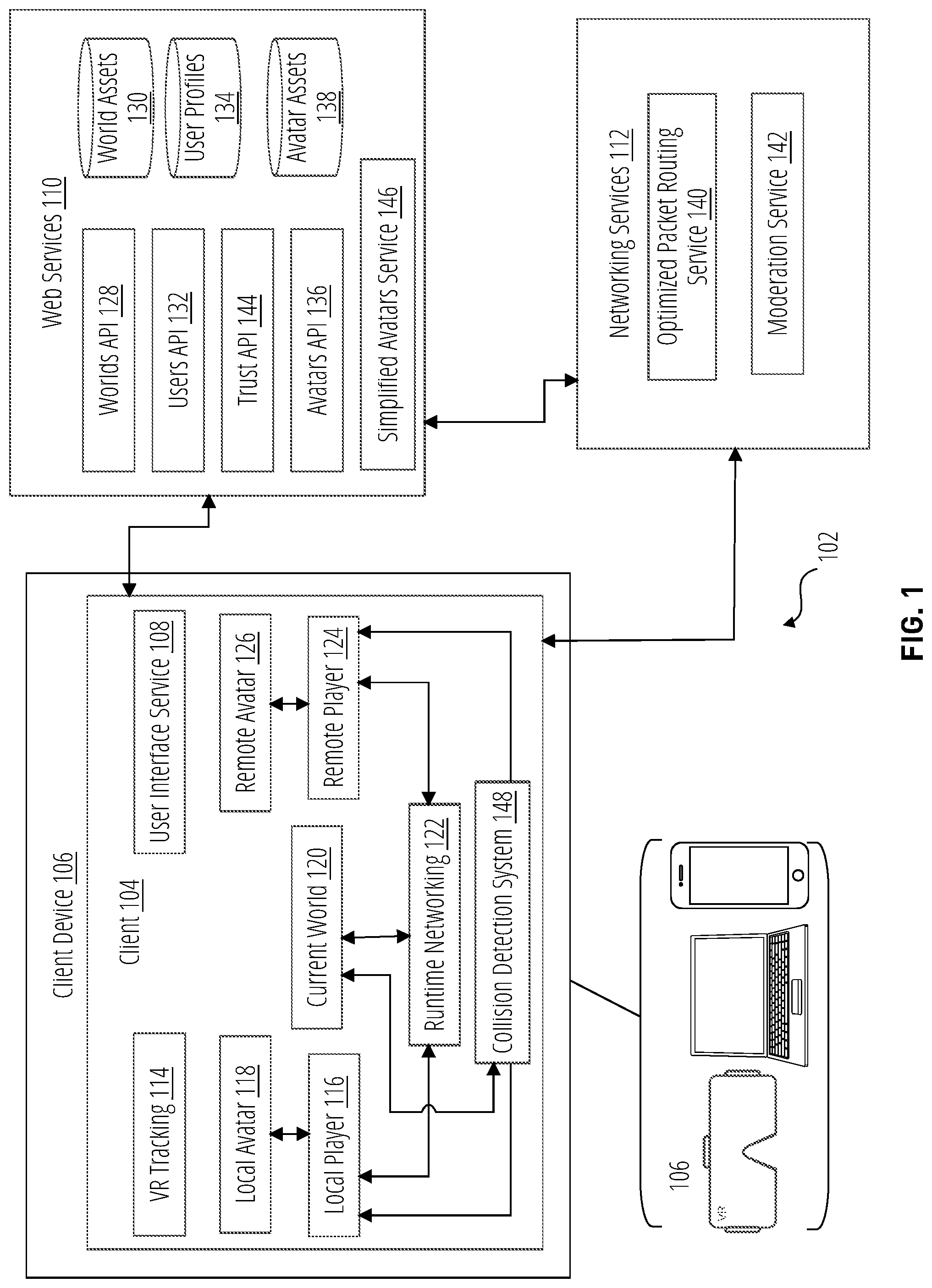 Patent US12327305 — Safety policy for contact interactions between avatars — Figure 1