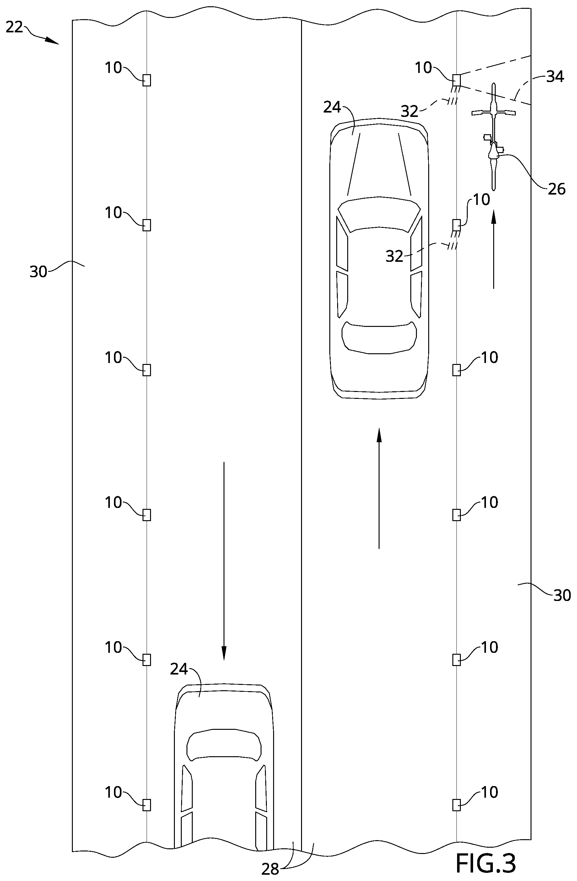 Patent US12327474 — Traffic warning system for detecting and warning of bicycle traffic — Figure 1