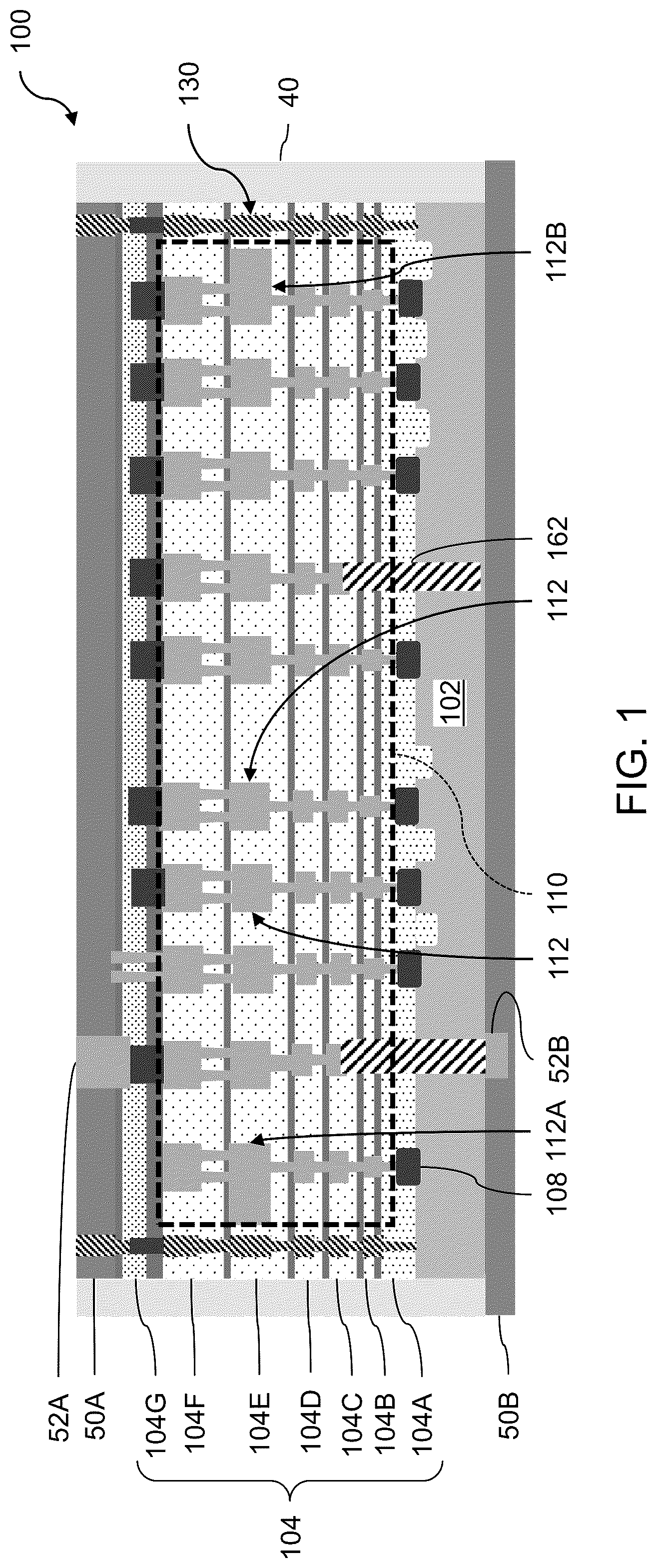 Patent US12327772 — Semiconductor package including stress-reduction structures and methods of forming the same — Figure 1