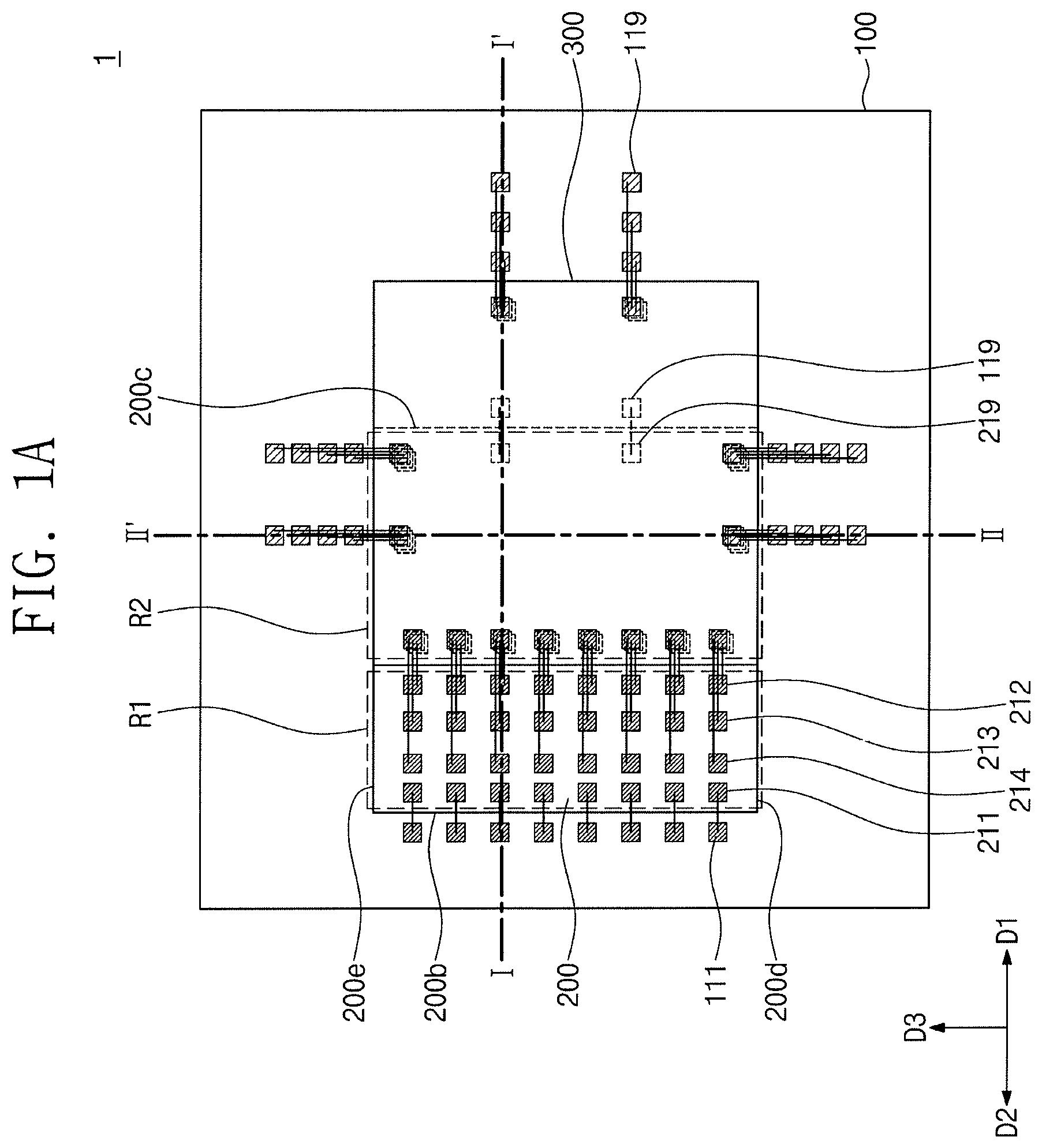Patent US12327821 — Semiconductor package having chip stack — Figure 1