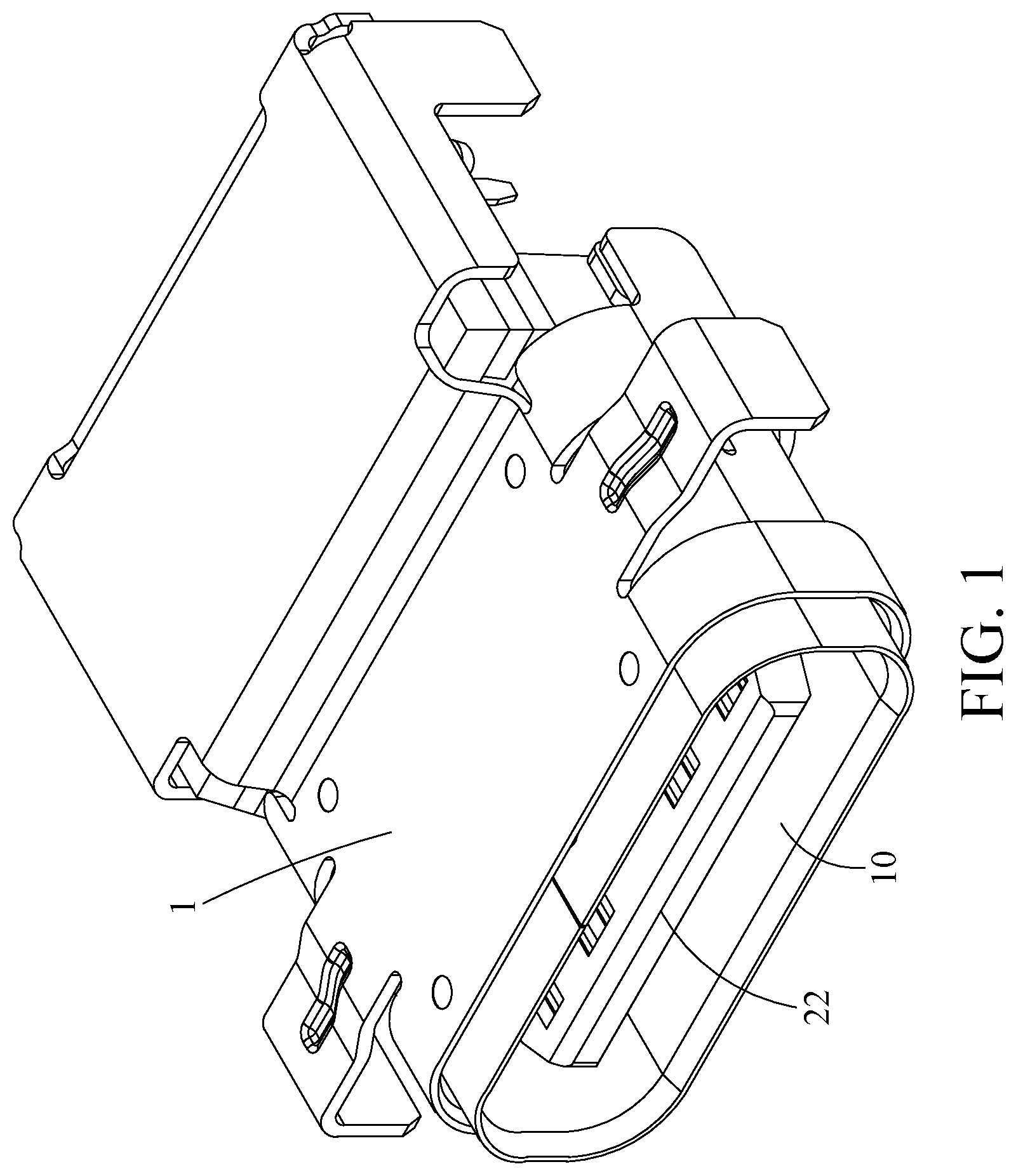 Patent US12327963 — Electrical receptacle connector with central shield — Figure 1