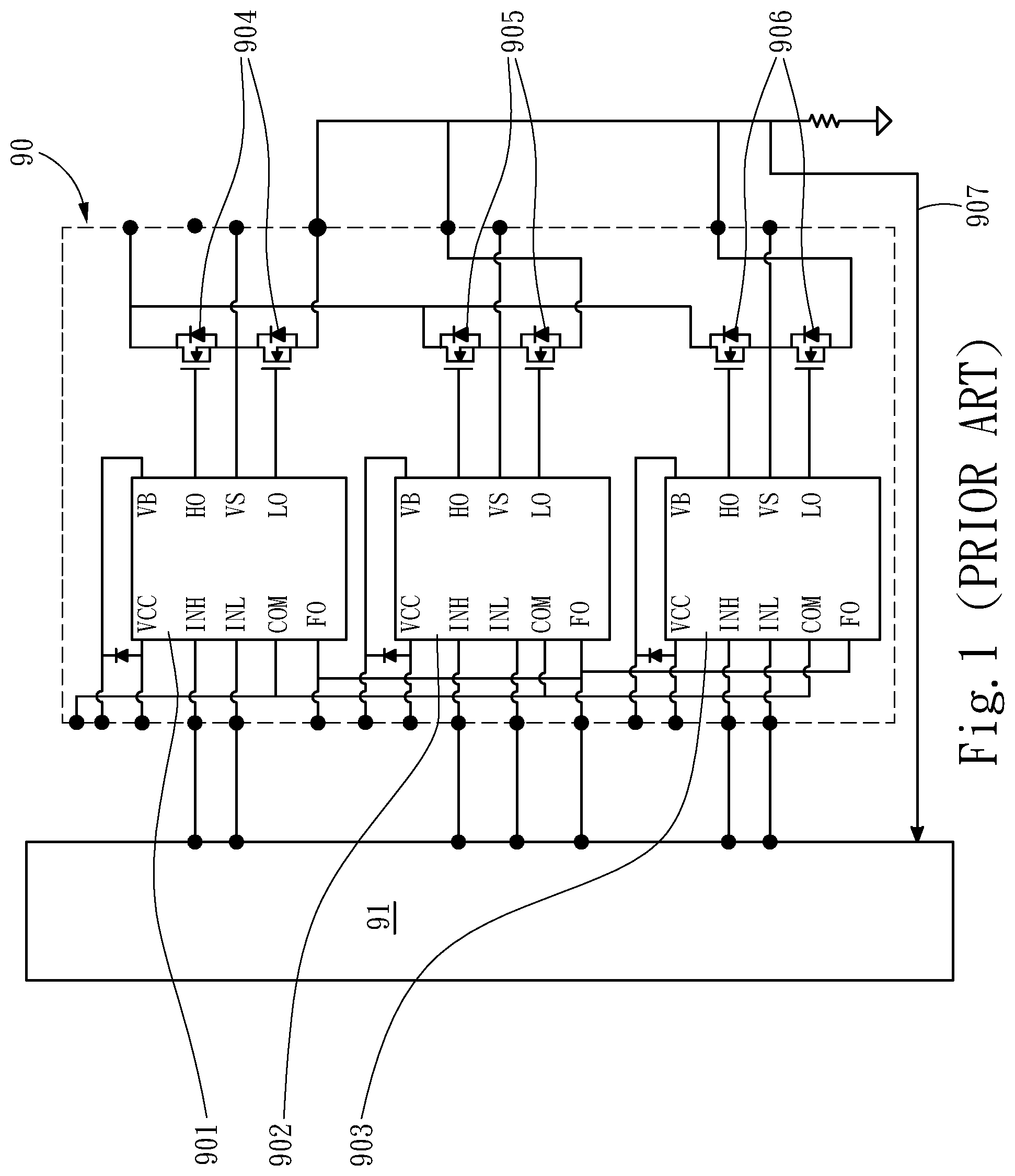 Patent US12327993 — Semiconductor package for a multi-phase motor driving circuit — Figure 1