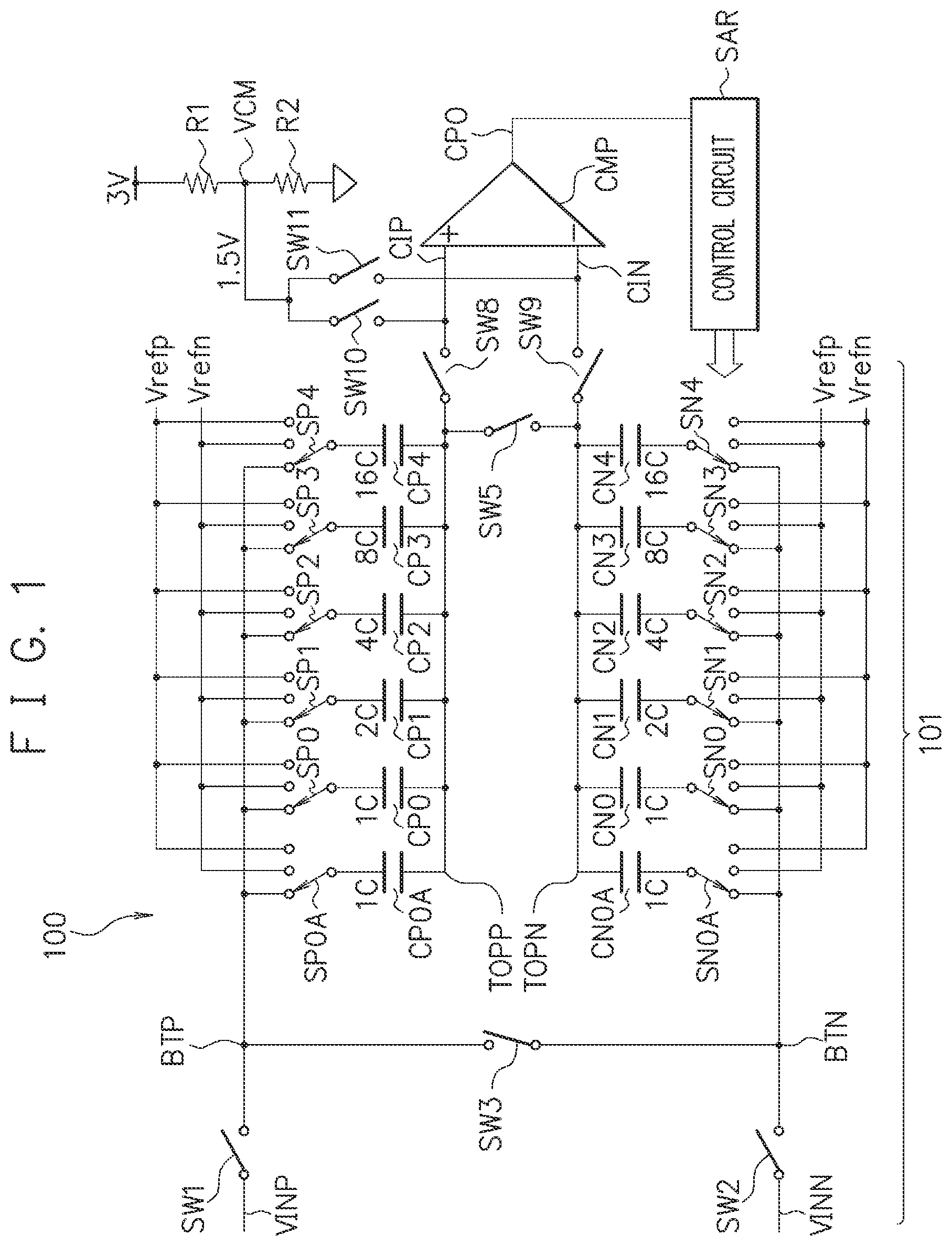 Patent US12328128 — Sampling circuit, analog-to-digital converter circuit, and semiconductor integrated circuit — Figure 1