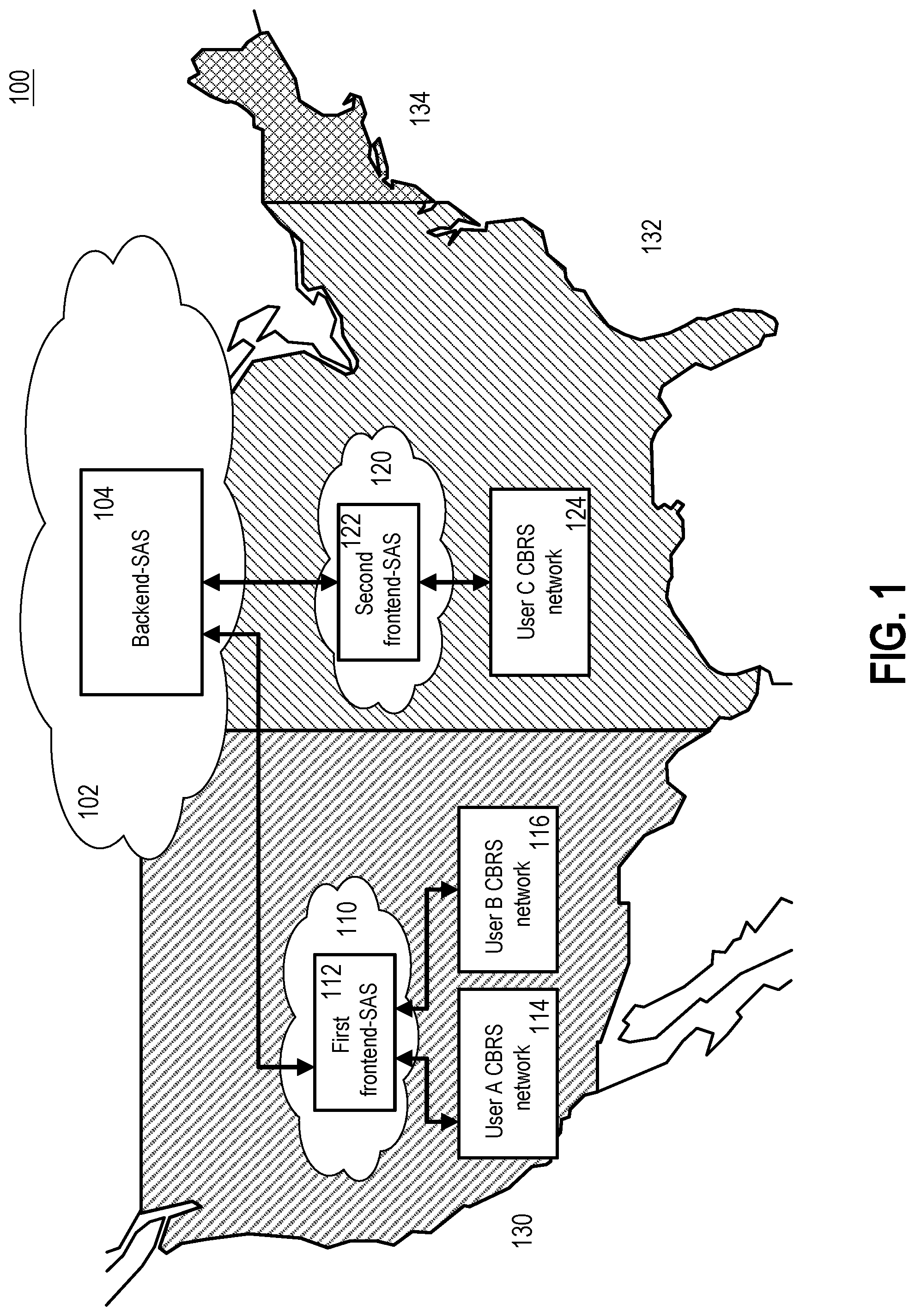 Patent US12328362 — Systems and methods for maintaining a distributed cloud spectrum access system — Figure 1