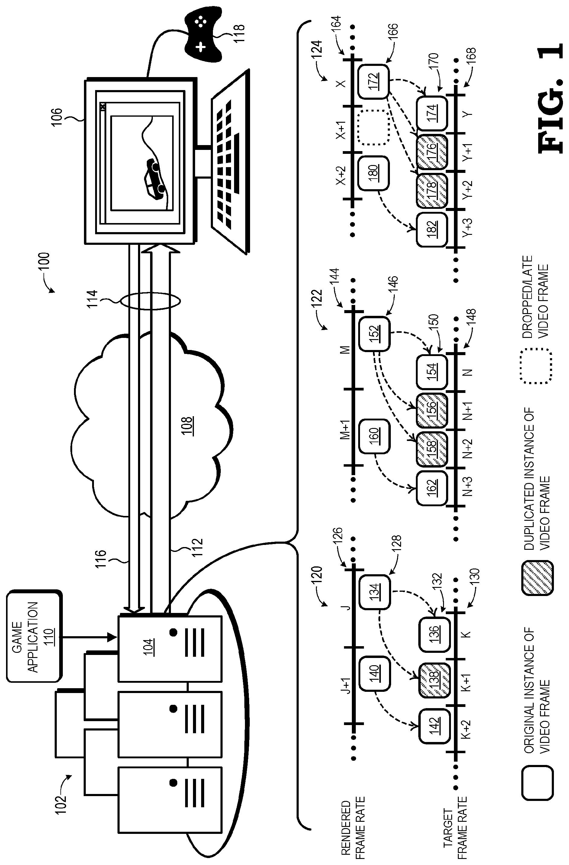 Patent US12328460 Figure 1 – Selective multiple-instance encoding of video frames to provide target frame rate during network transmission