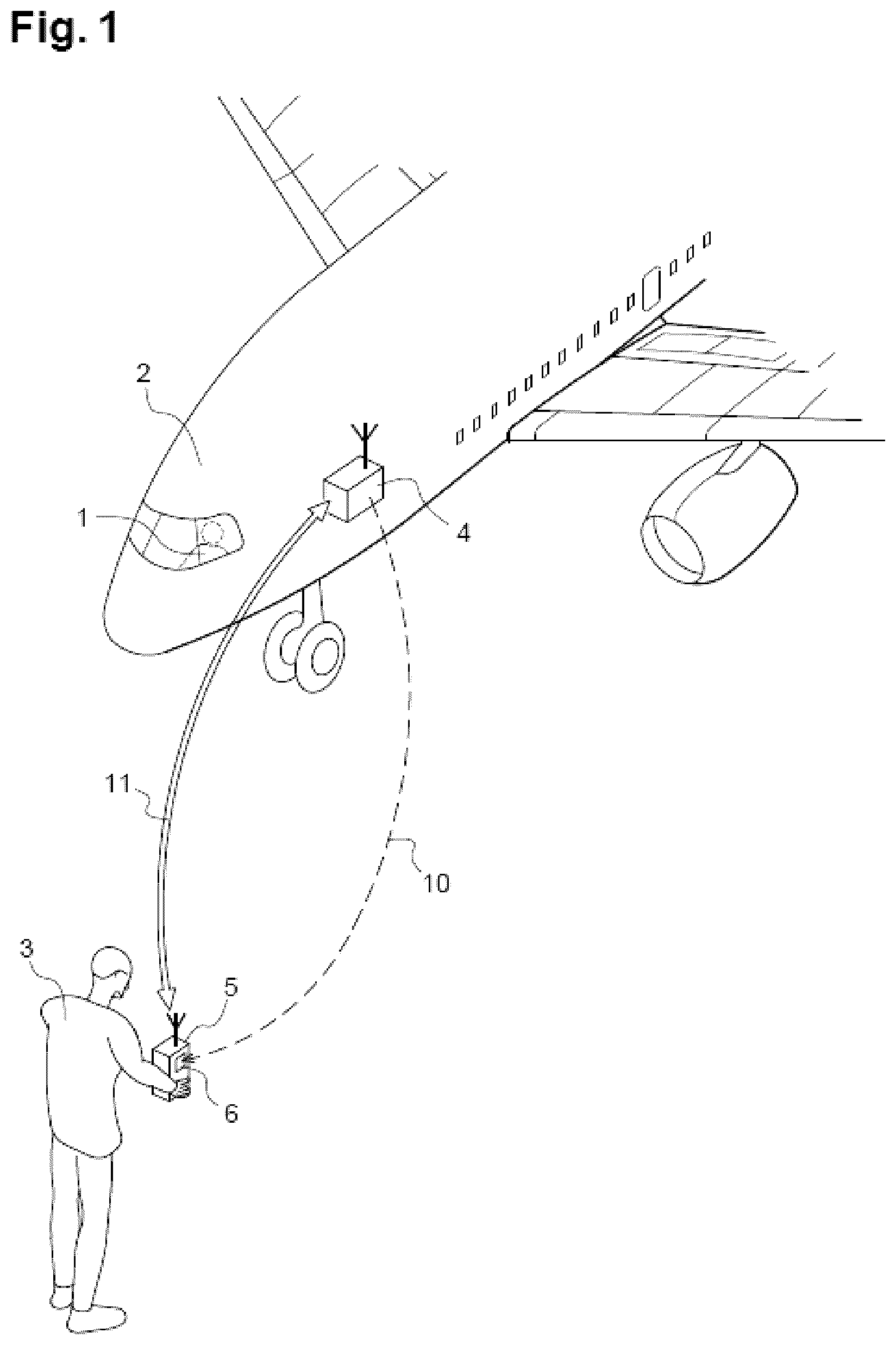 Patent US12328576 Figure 1 – Method of securing radio communication between an aircraft and a ramp agent