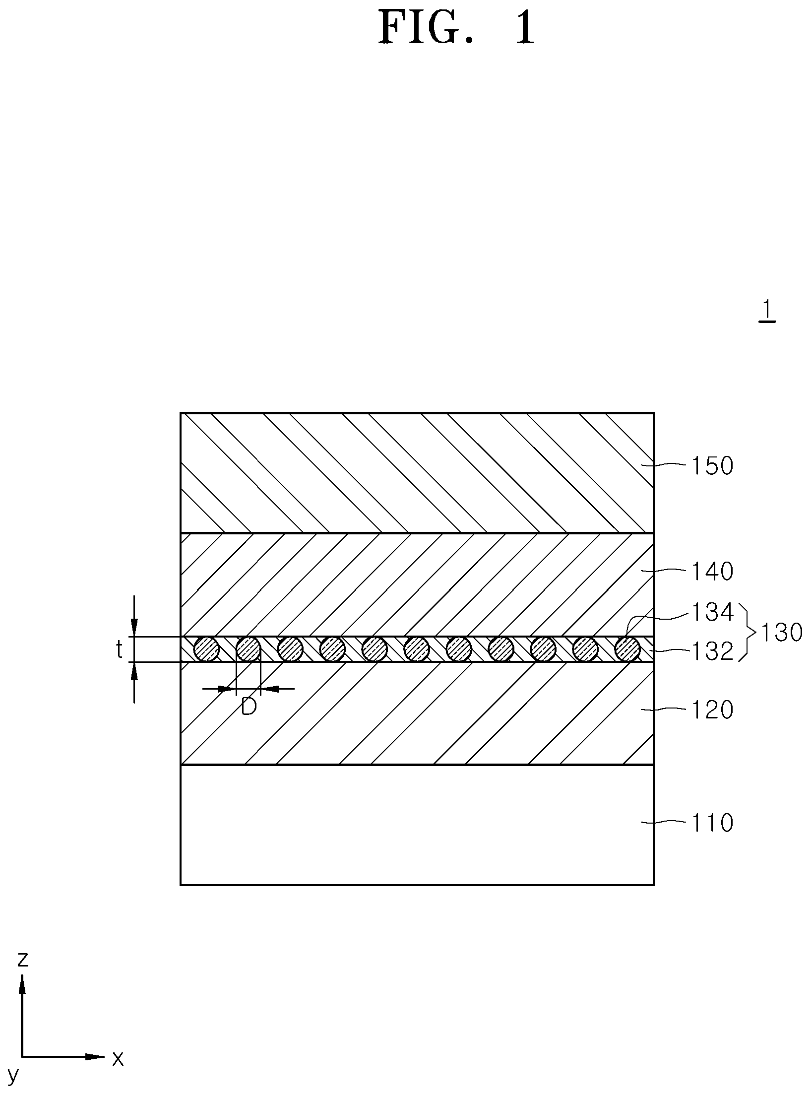 Patent US12329047 — Semiconductor device including resistance change layer and metal particle-embedded metal-organic framework layer and method of manufacturing the same — Figure 1