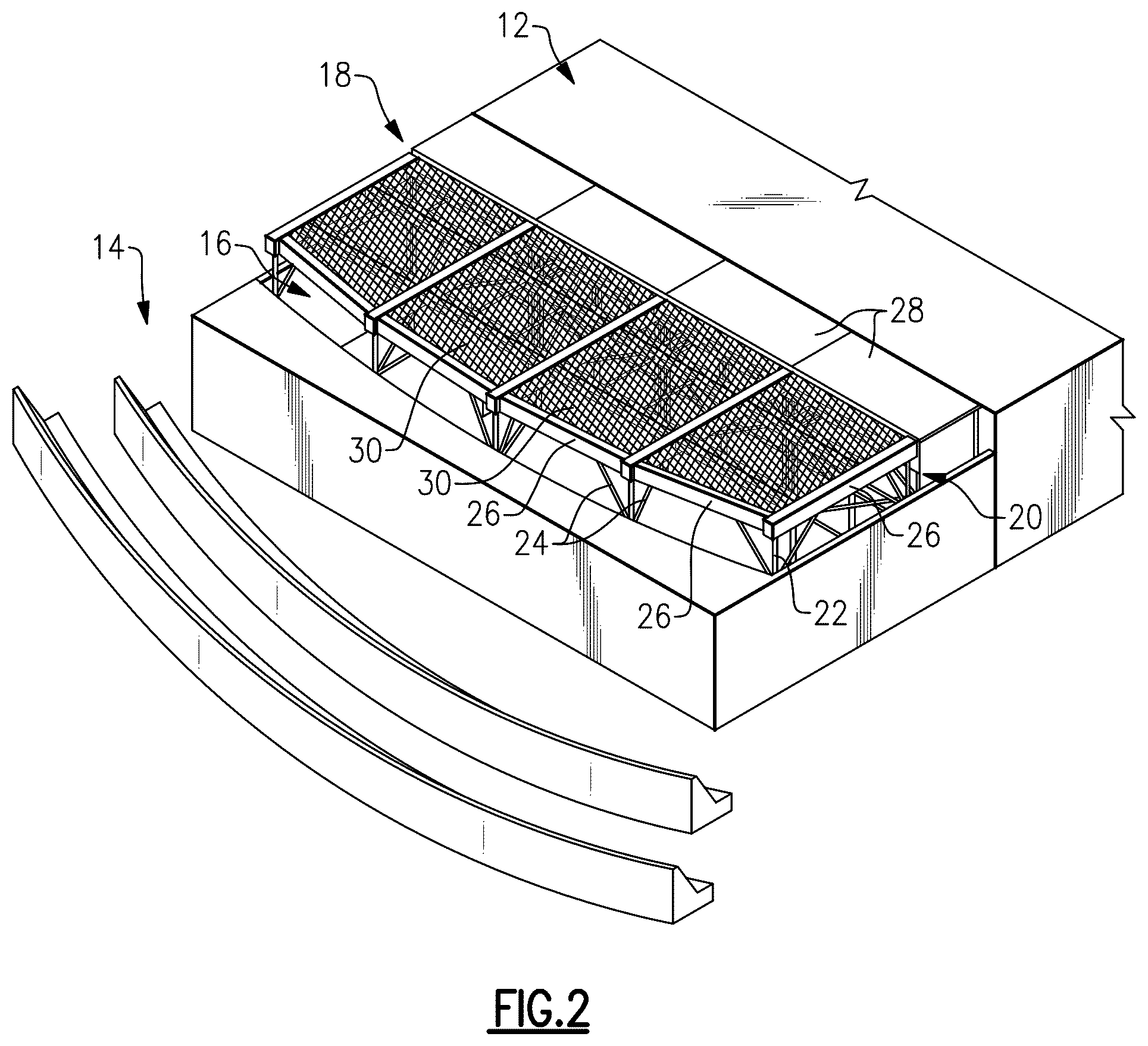 Patent US12331539 Figure 2 – Leg for a frame assembly for use with orchestra pit fillers or stage extensions