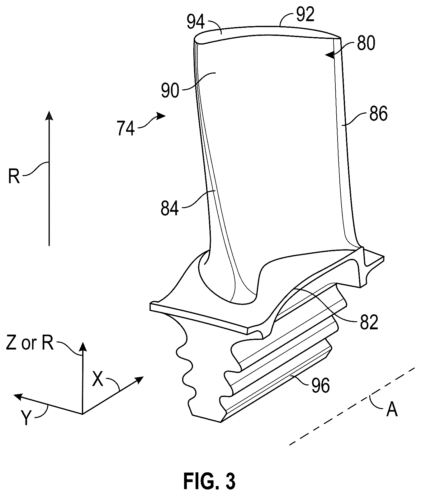 Patent US12331658 Figure 3 – Test blade for gas turbine engine and method of making
