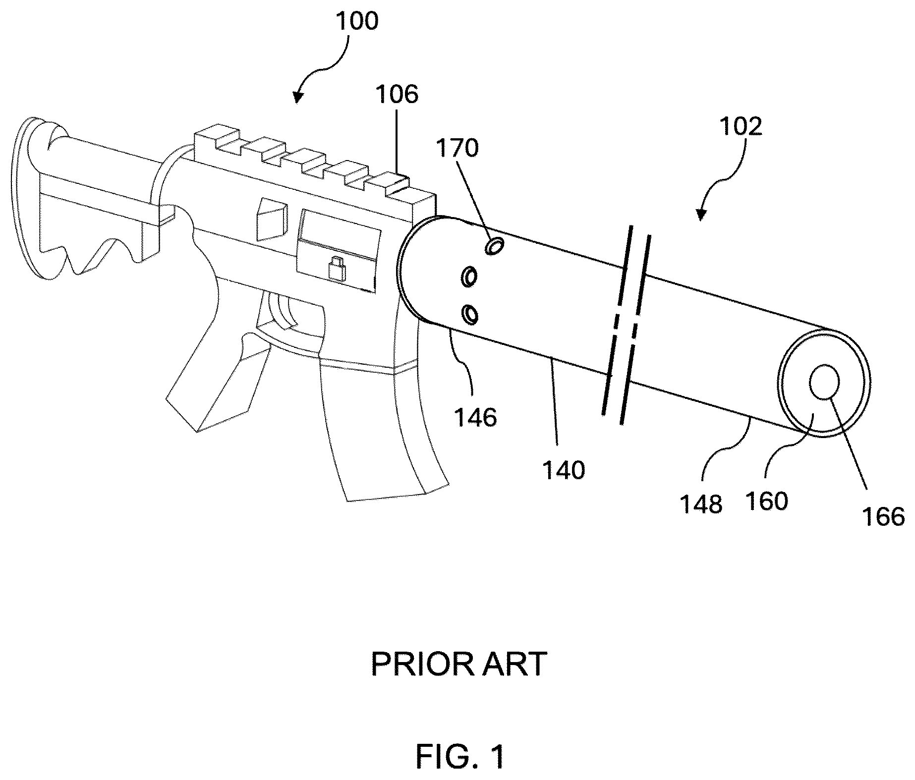 Patent US12332008 — Firearm suppressor integrated with handguard — Figure 1