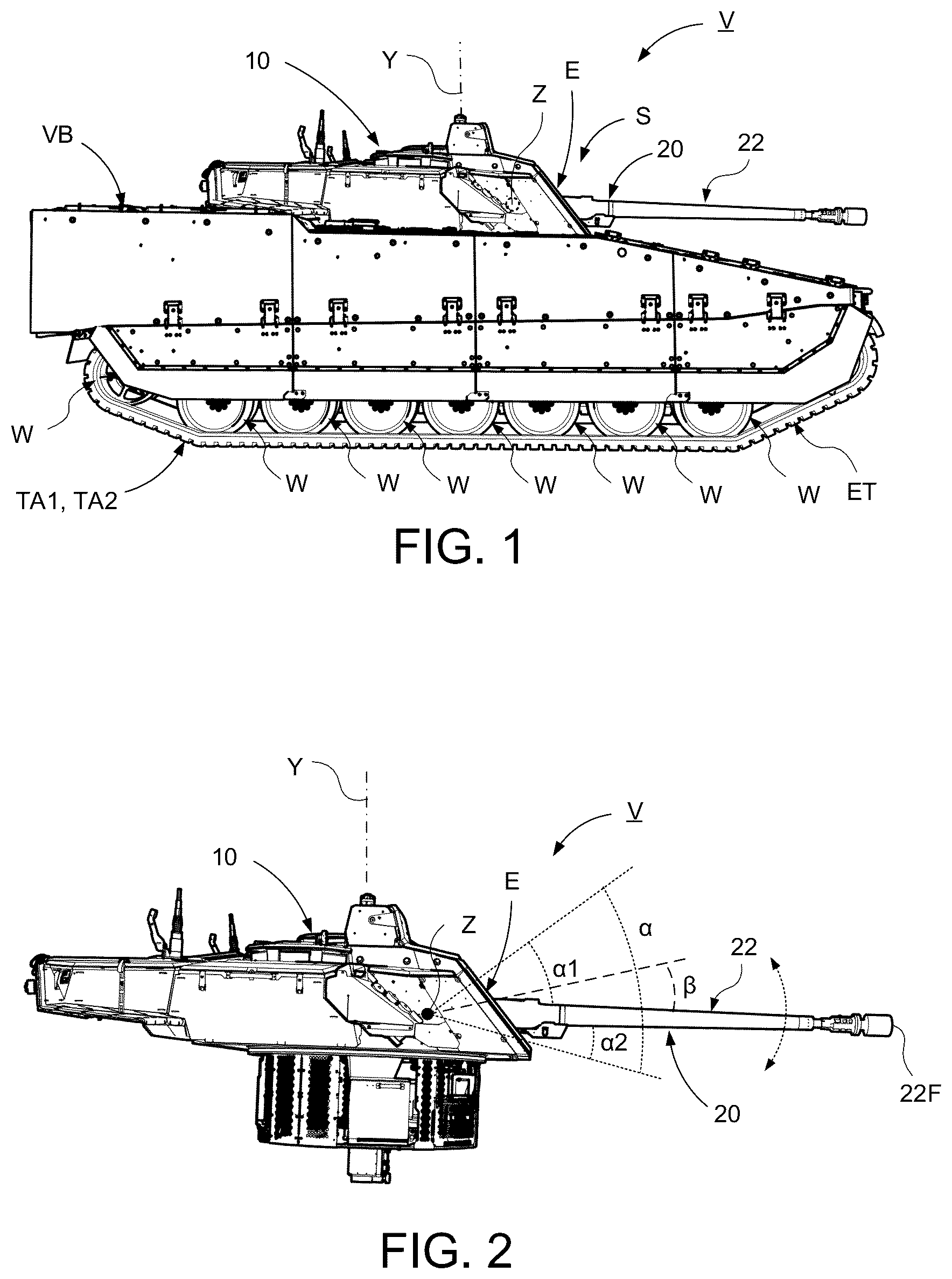 Patent US12332009 — Arrangement of an elevation device for a vehicle mounted weapon system — Figure 1