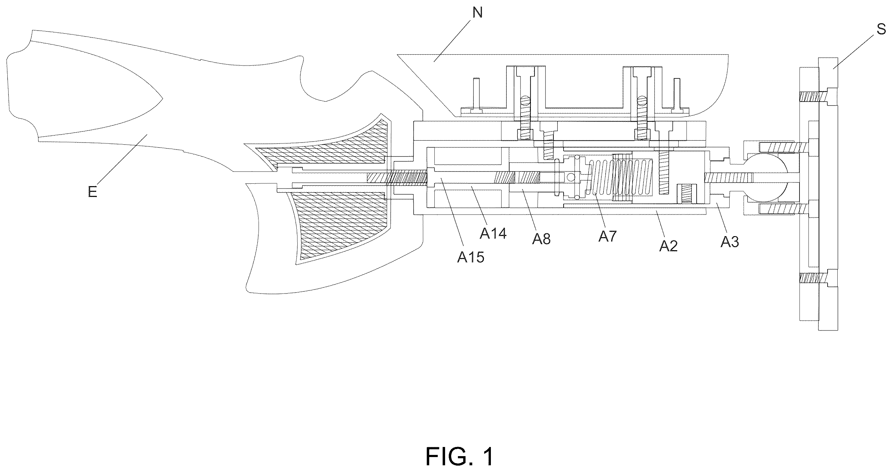 Patent US12332015 — Firearm stock with hydraulic dampening — Figure 1