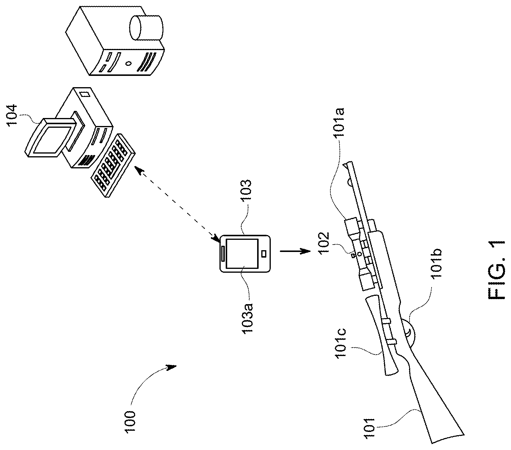 Patent US12332024 — Method and computer program product for displaying virtual shooting targets on interchangeable rifle scope devices — Figure 1
