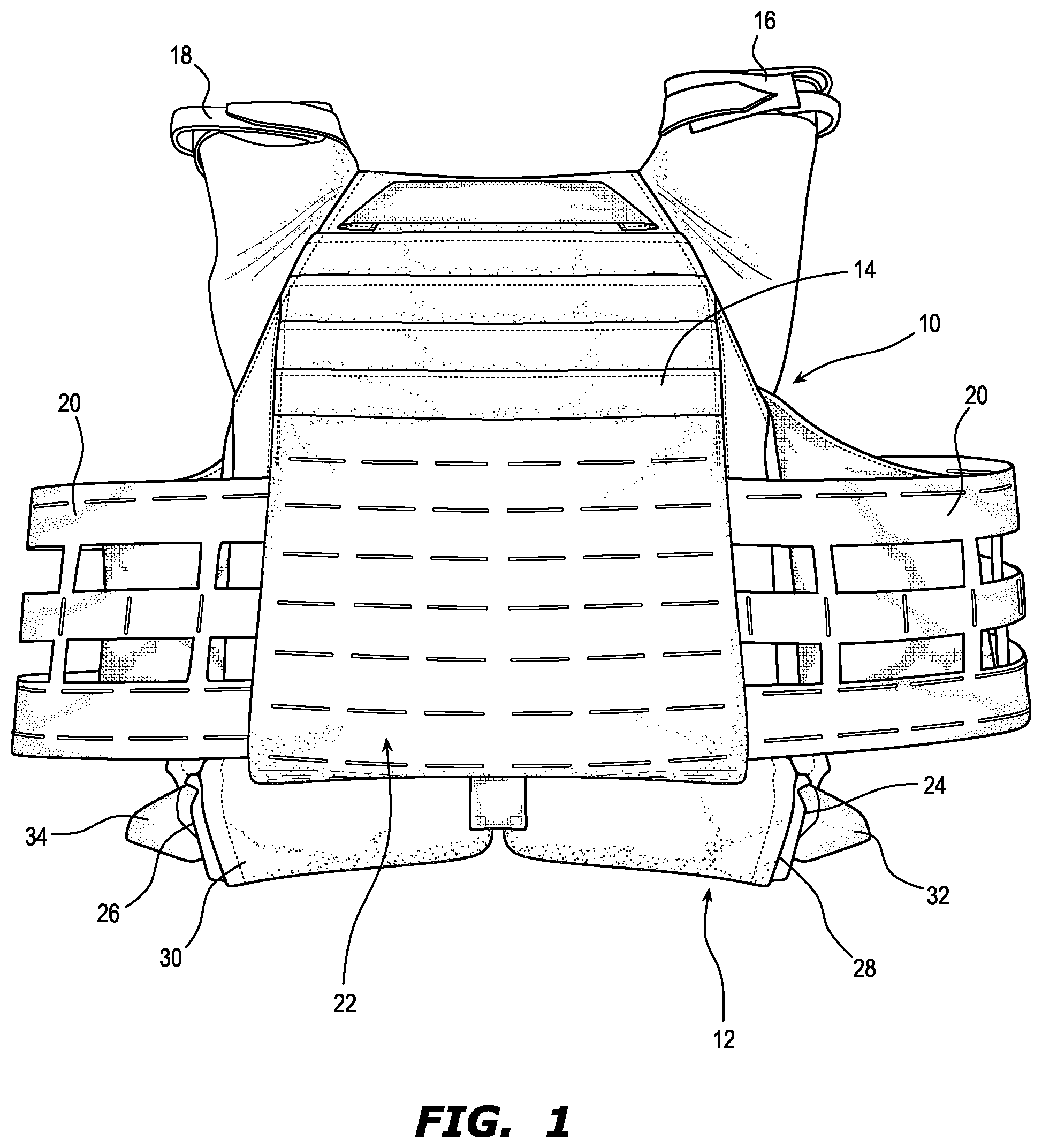 Patent US12332025 — Lumbar support pouch for ballistic vest — Figure 1