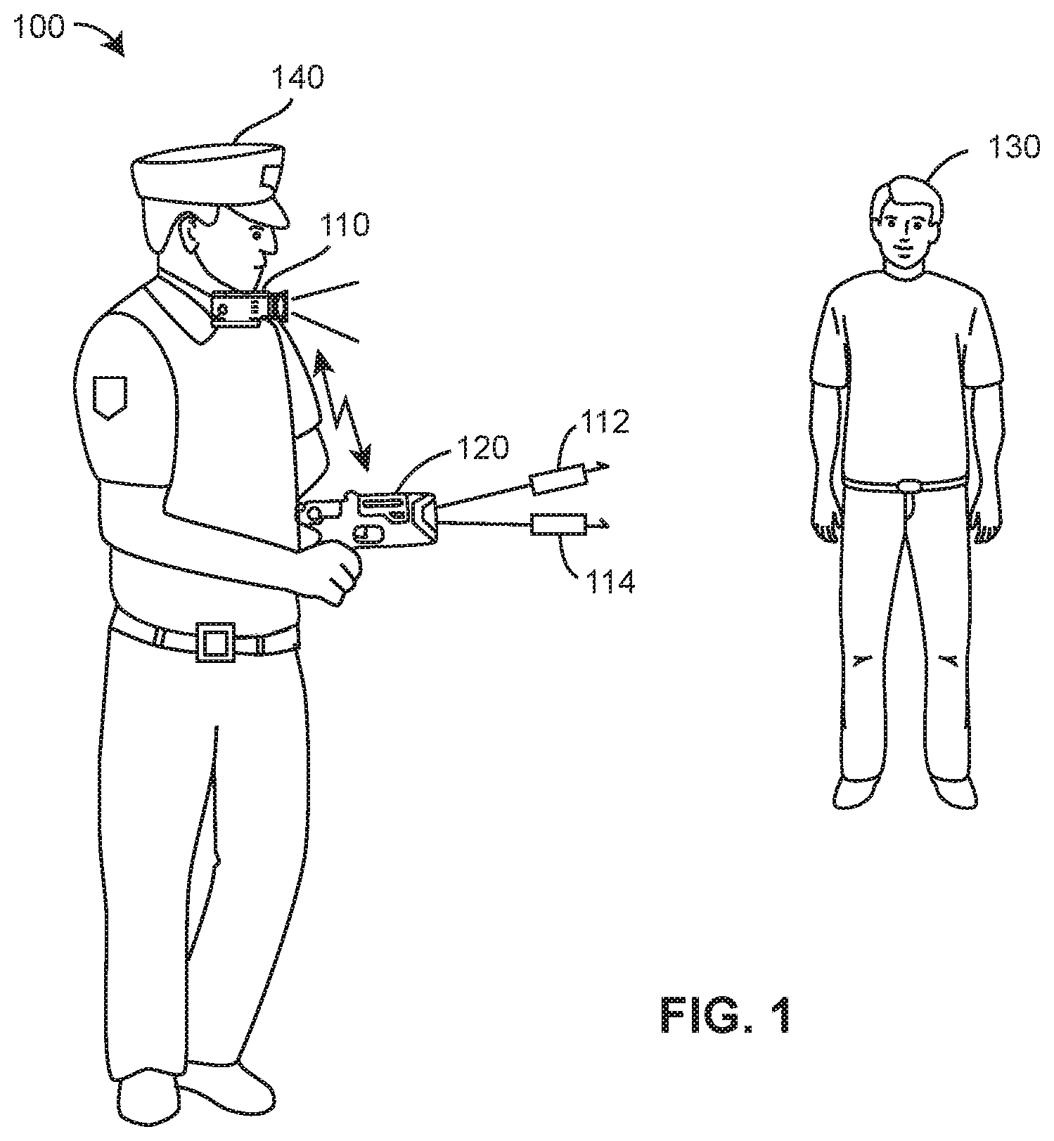 Patent US12332027 — Systems and methods for cooperation between cameras and conducted electrical weapons — Figure 1