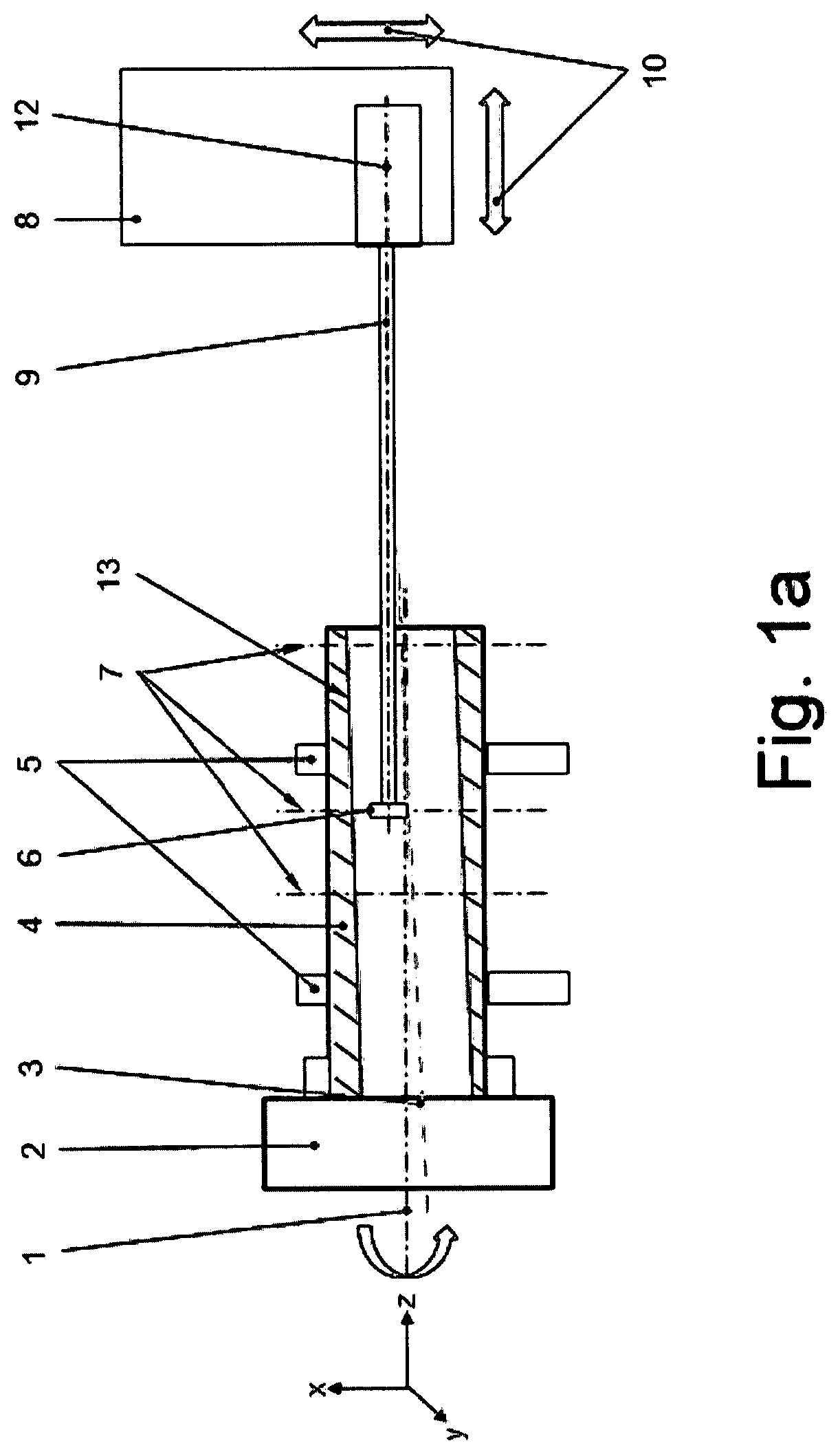 Patent US12332052 Figure 1 – Method and device for determining centers of a hollow shaft rotatably clamped as a workpiece in a machine tool