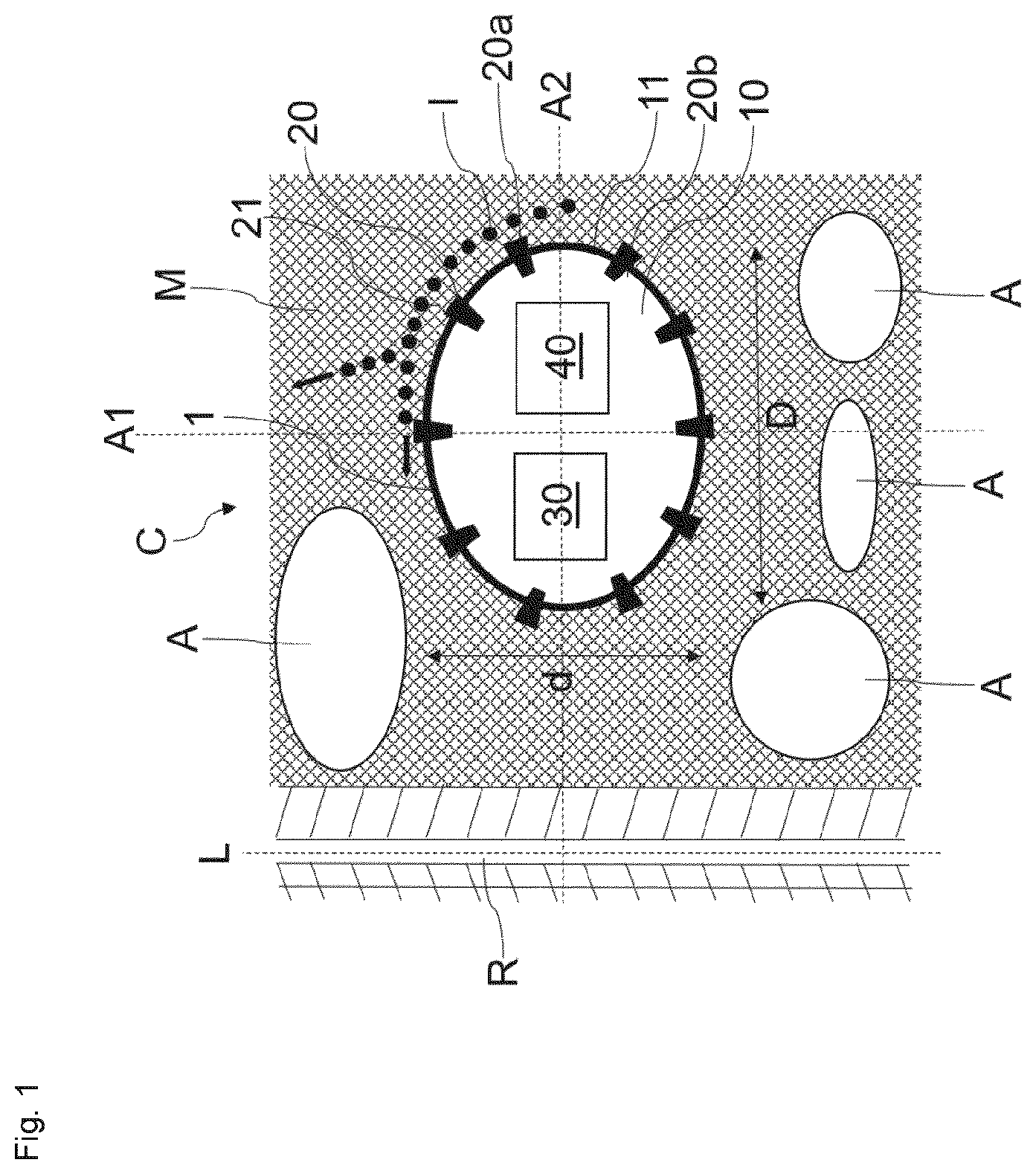 Patent US12332233 — Sensor assembly for determining properties of a concrete structure and concrete structure — Figure 1
