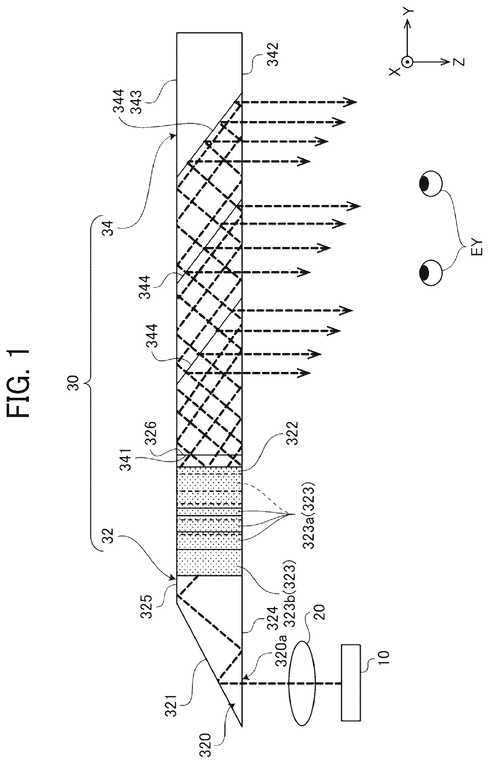 Patent US12332449 — Light guide, optical unit, virtual image display device, and head-mounted display — Figure 1