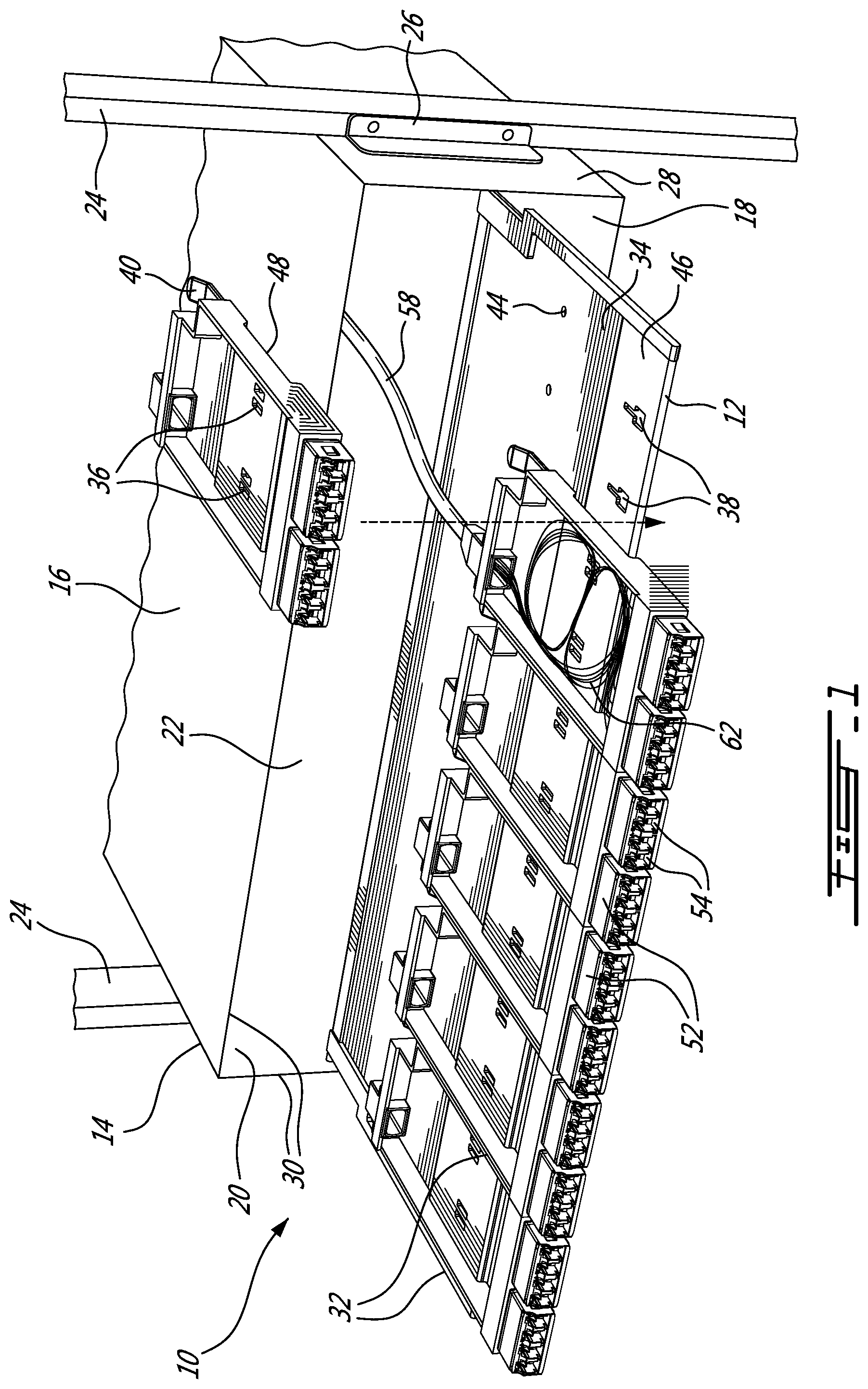 Patent US12332491 — Tray system for providing modular cassette configurations in a fiber optic management system — Figure 1