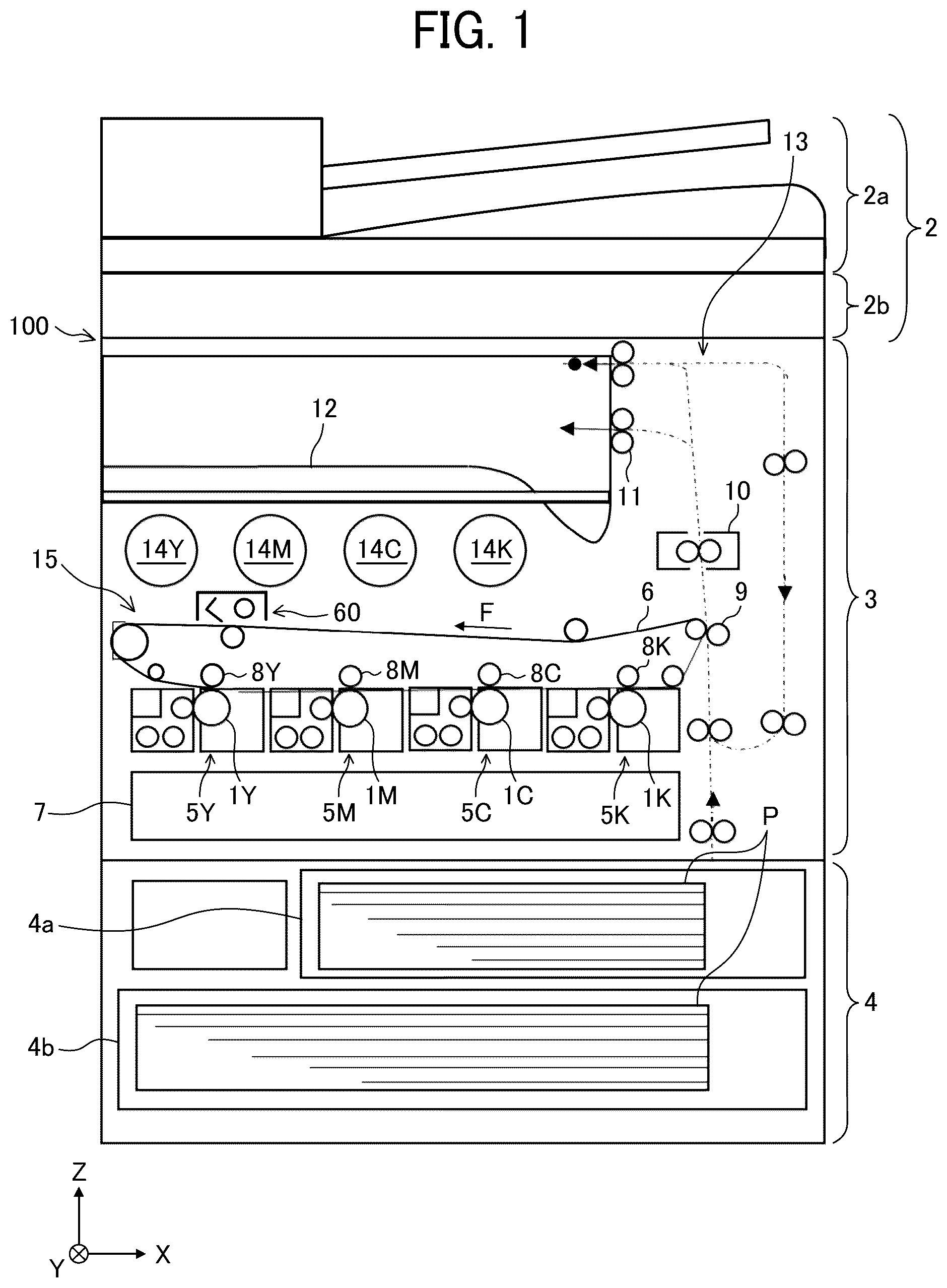 Patent US12332580 — Image forming apparatus including a housing with a cover to store a toner bottle — Figure 1