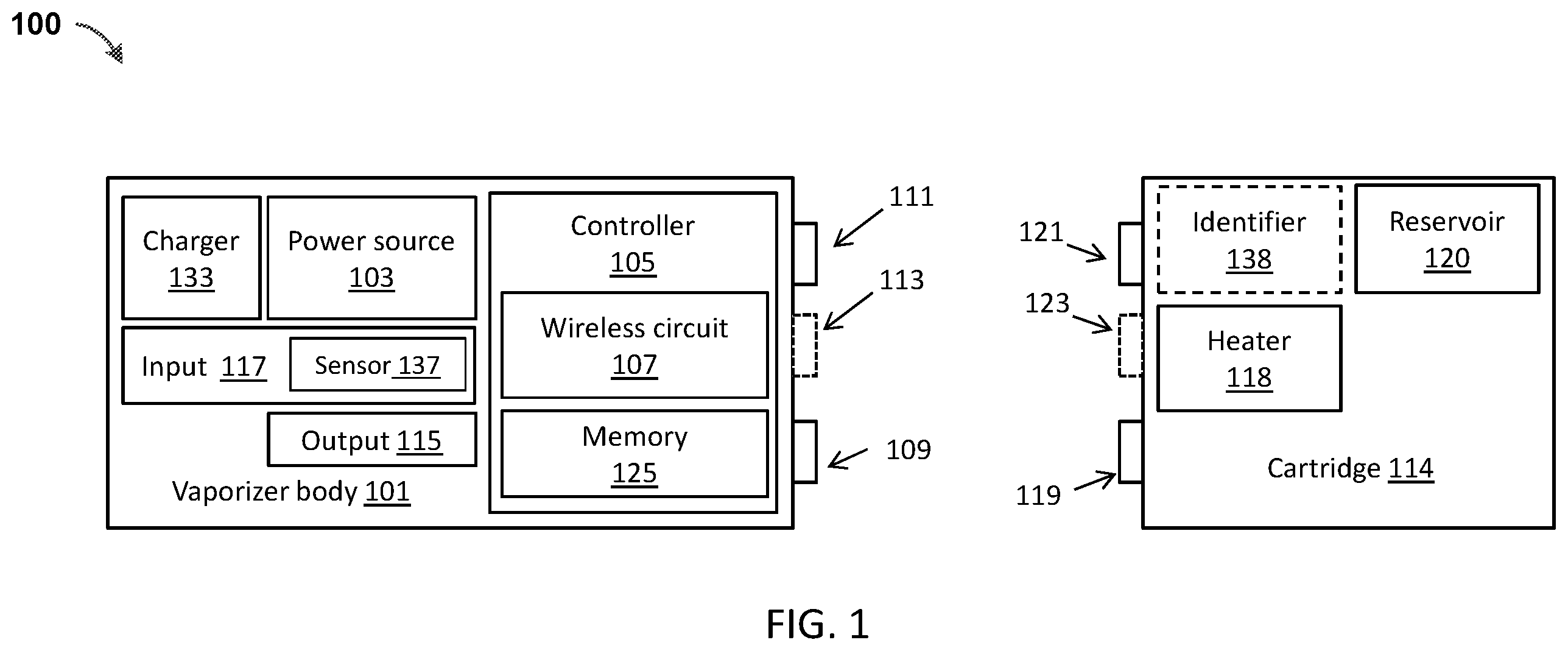 Patent US12332618 Figure 1 – Vaporizer controls