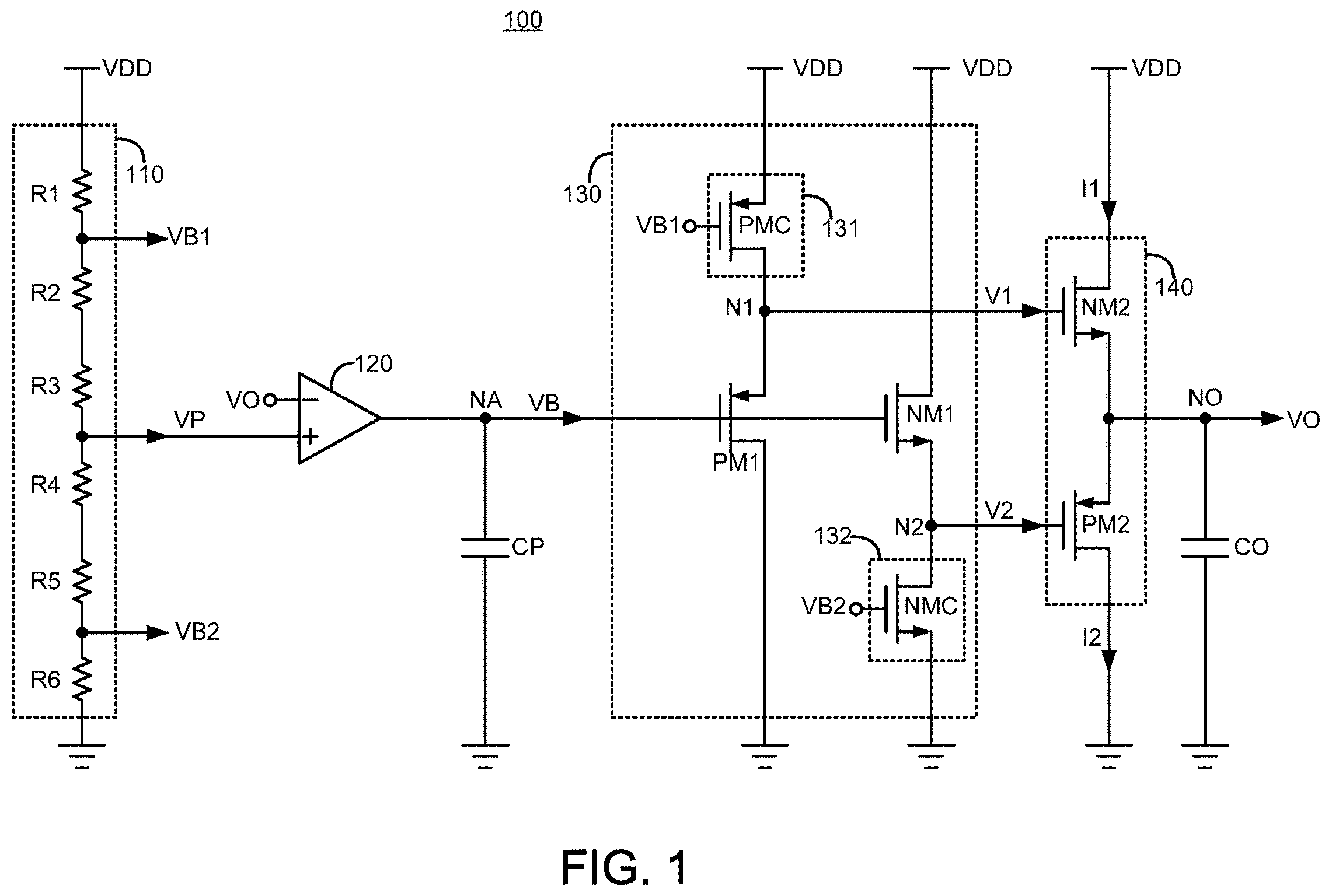 Patent US12332675 — Low-dropout regulator having bidirectional current adjustment — Figure 1