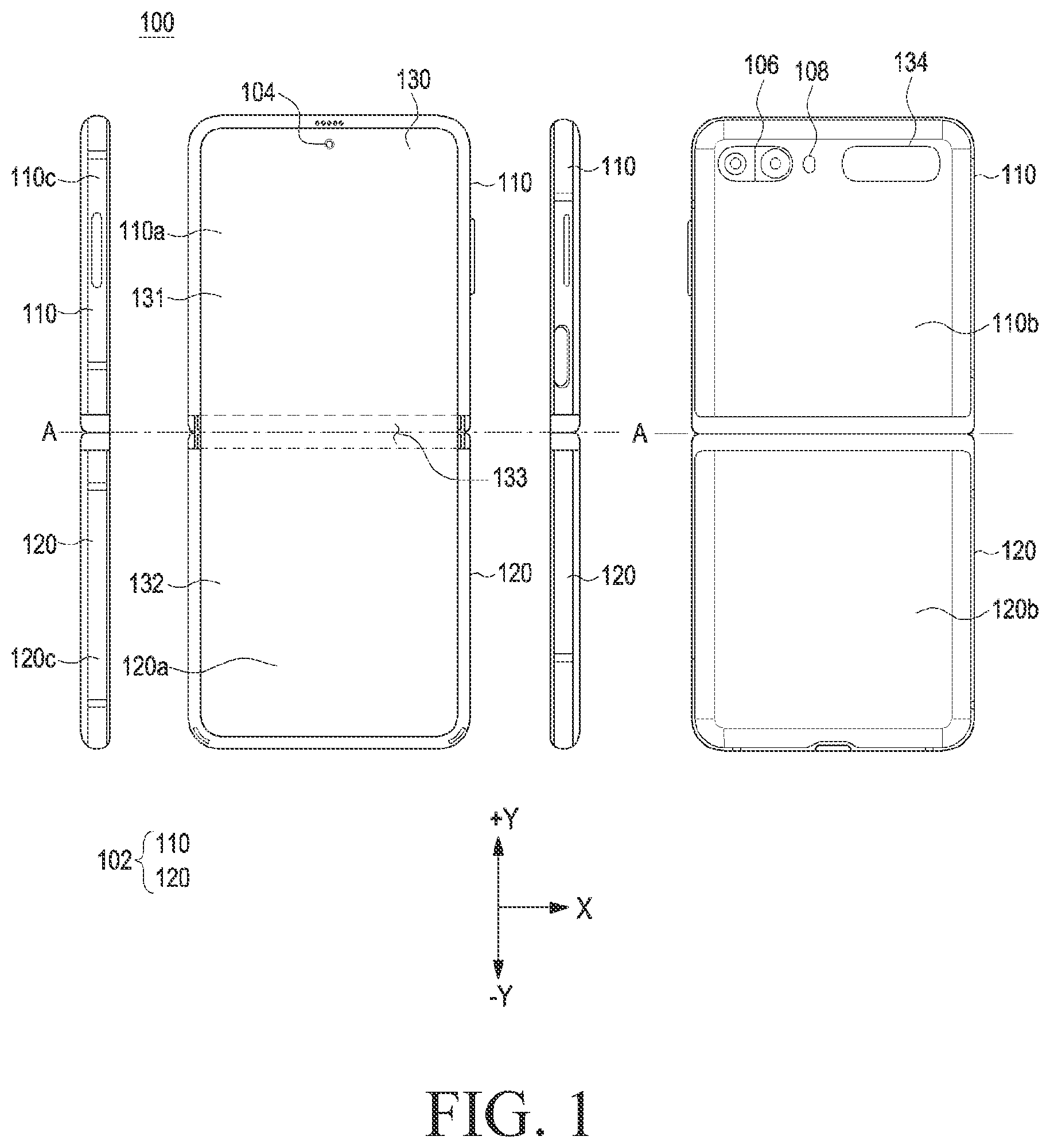 Patent US12332702 — Electronic device comprising hinge module — Figure 1