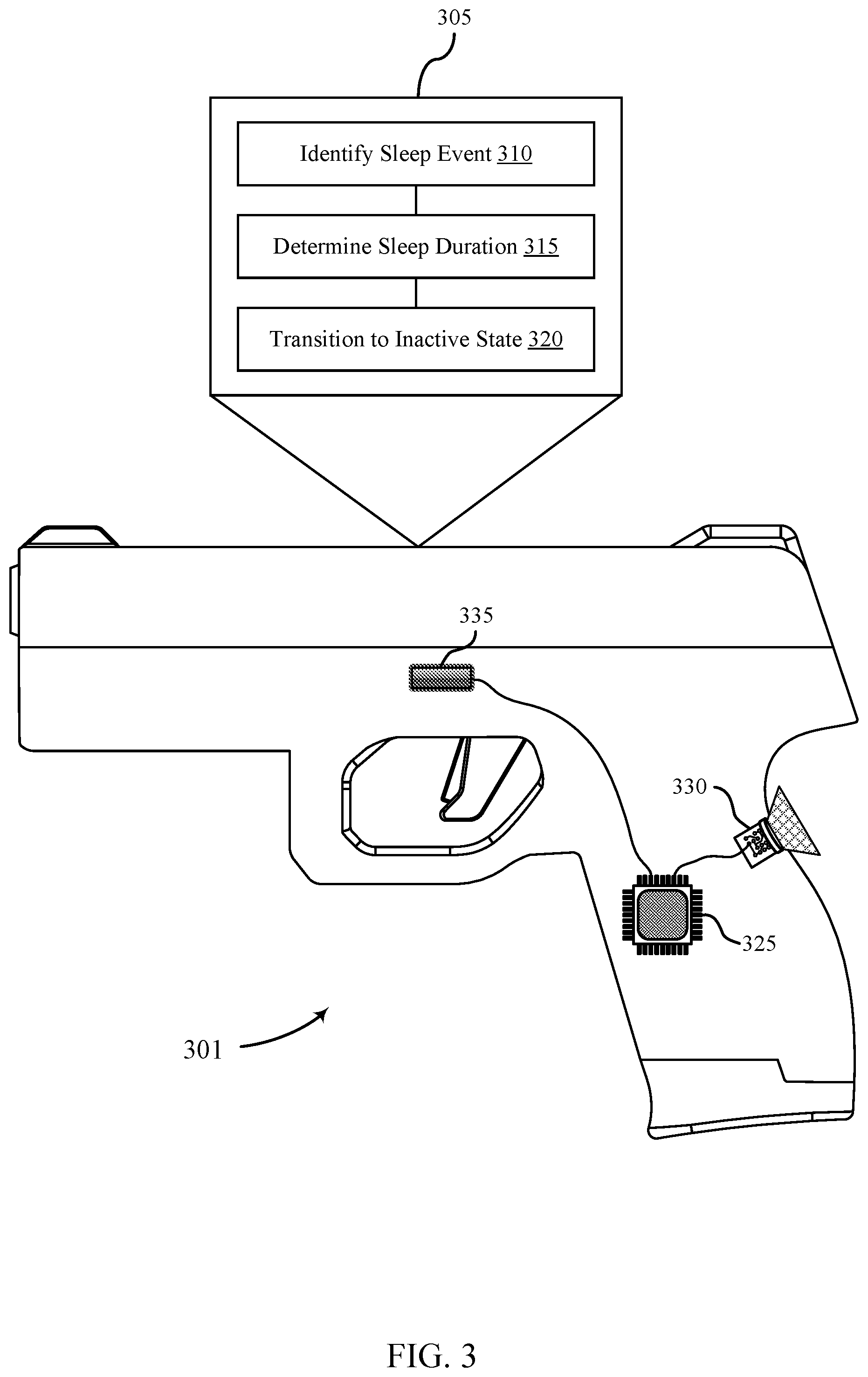 Patent US12332716 Figure 3 – Systems and techniques for improving battery life in an electromechanical gun