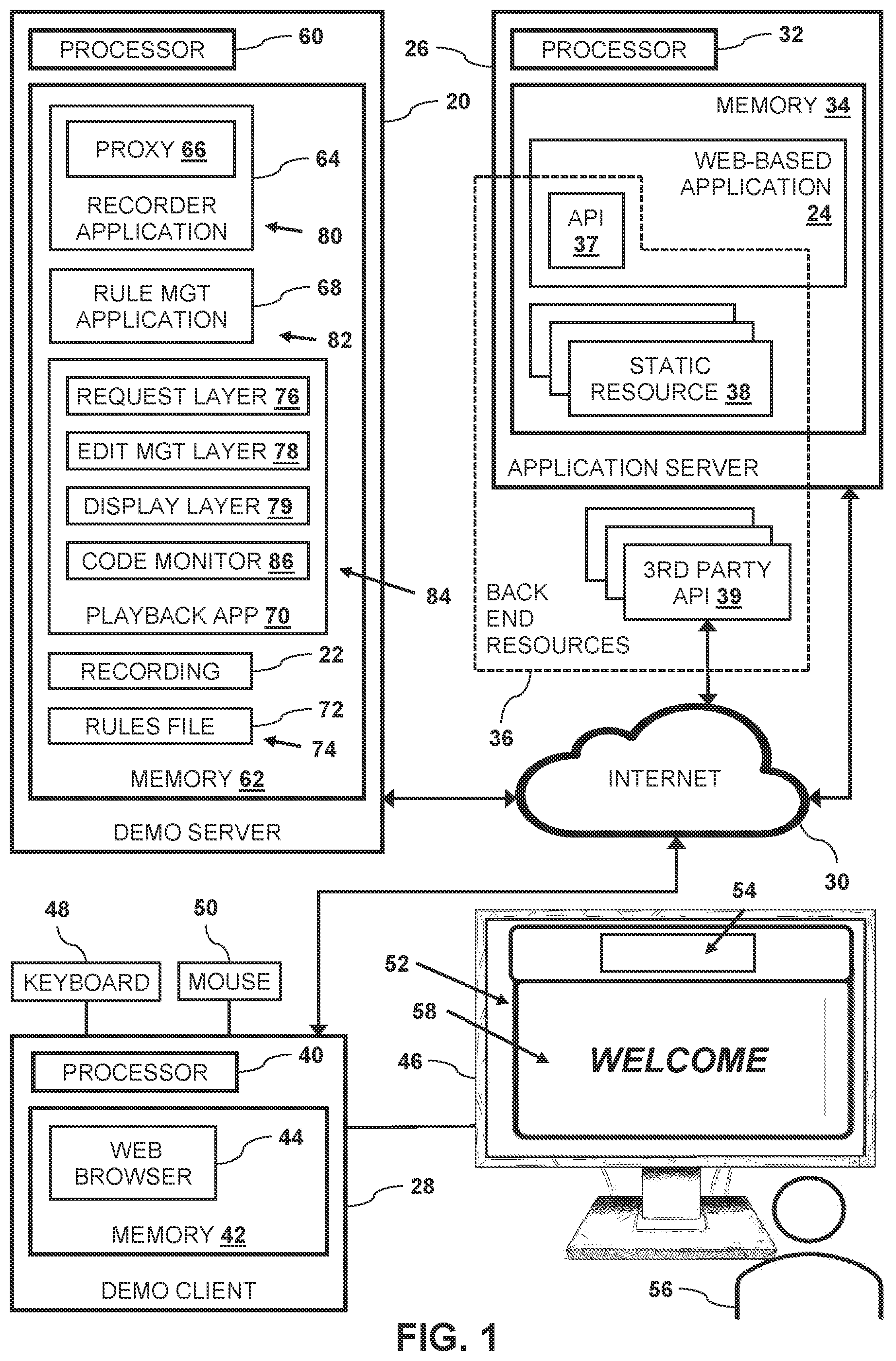 Patent US12332963 — Dynamic recorder for demonstrations of web-based software applications — Figure 1