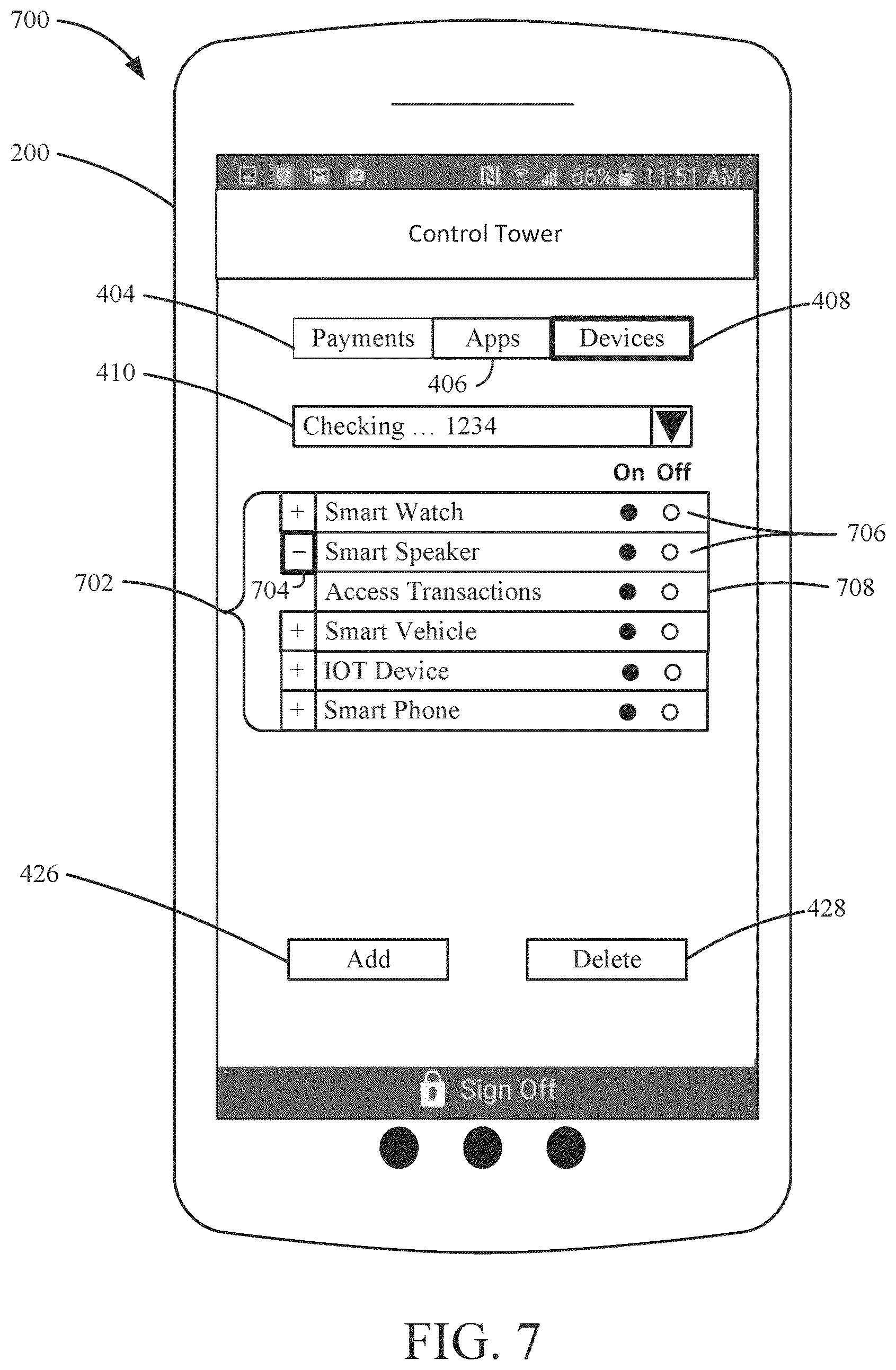 Patent US12333047 Figure 7 – Scrubbing account data accessed via links to applications or devices